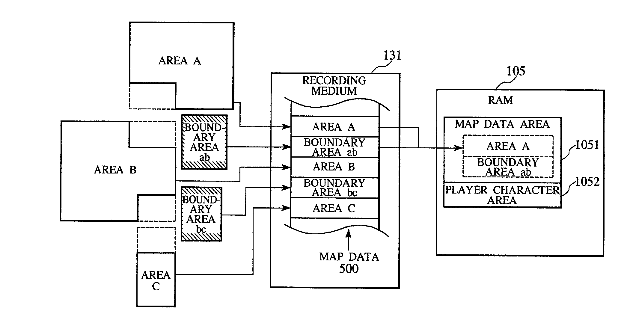 Video game apparatus for displaying information indicating boundary between fields