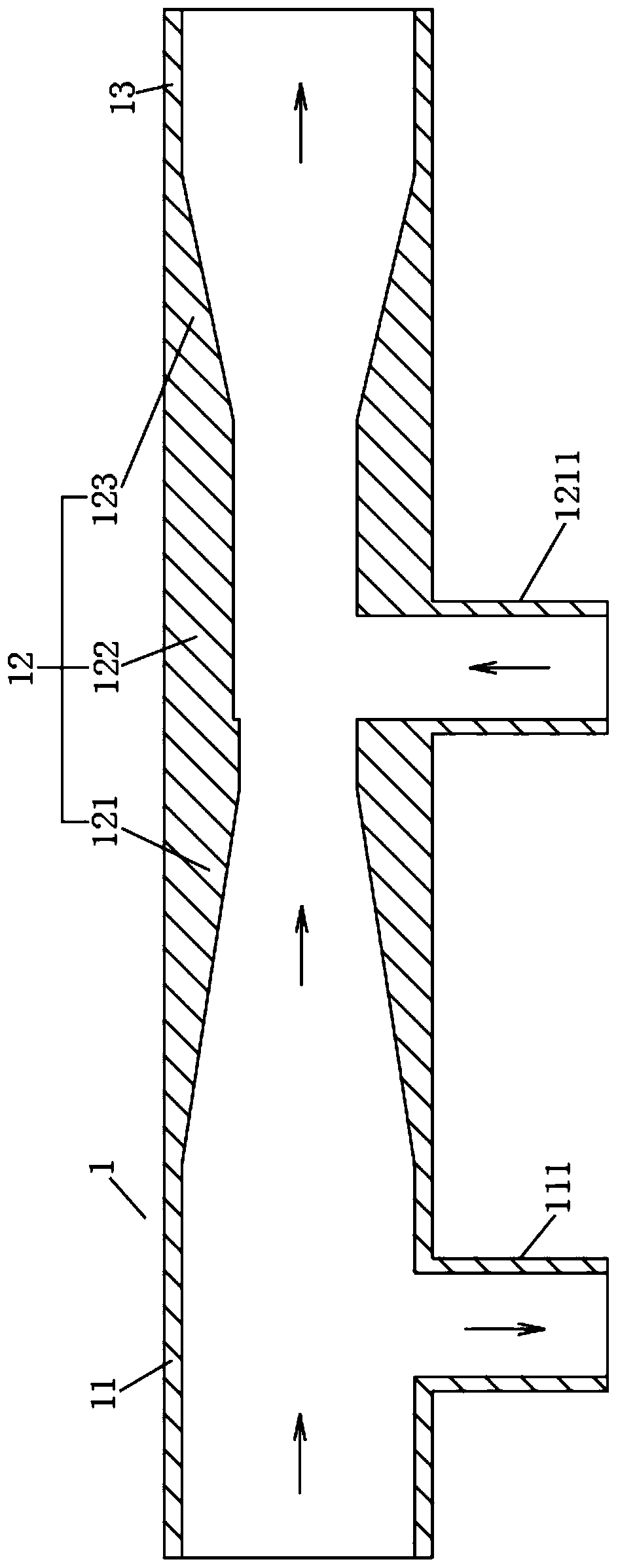 Negative pressure self-suction type fluid dead cavity destruction device