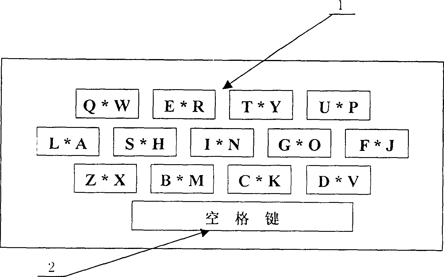 Double alphabet combined associated key type keyboard and operating method thereof