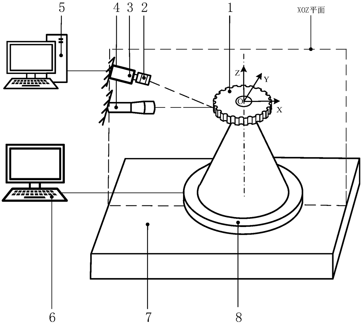 On-machine non-contact workpiece contour detection system and method of cycloid gear grinder