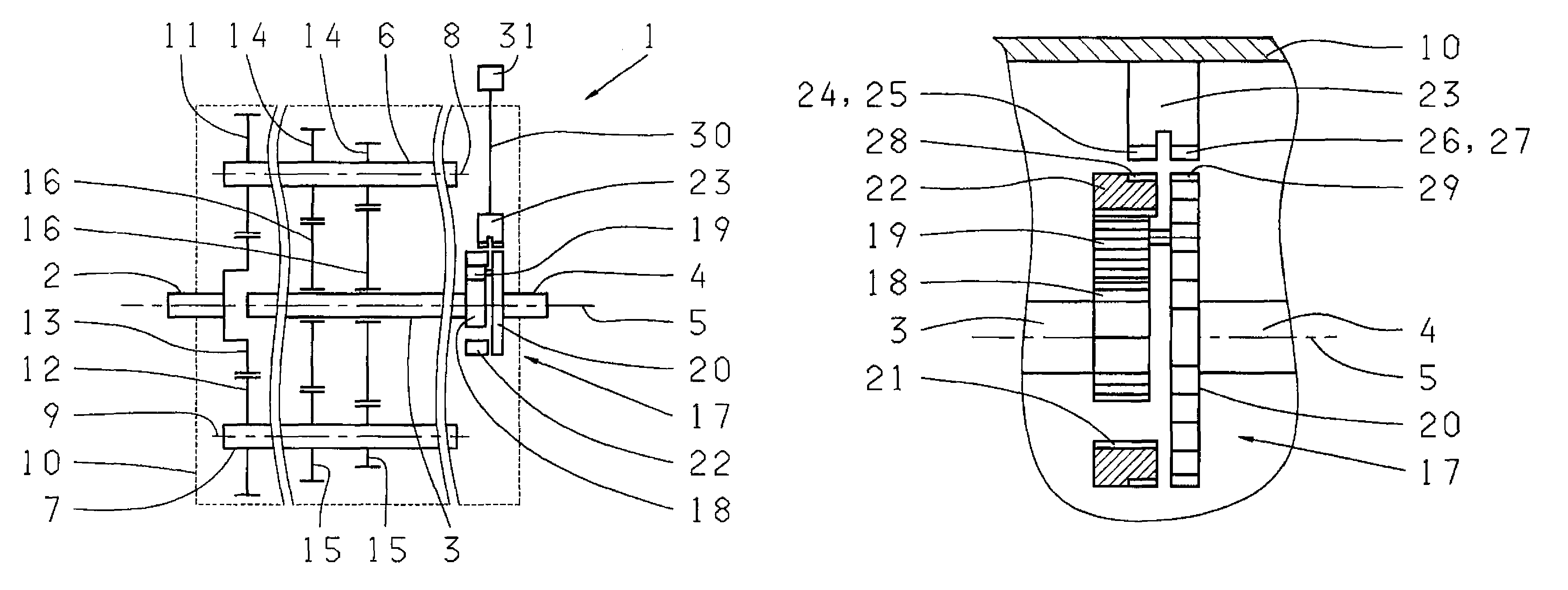 Method for determining the rotational speed of the main shaft of a transmission, and transmission comprising a device for detecting rotational speed