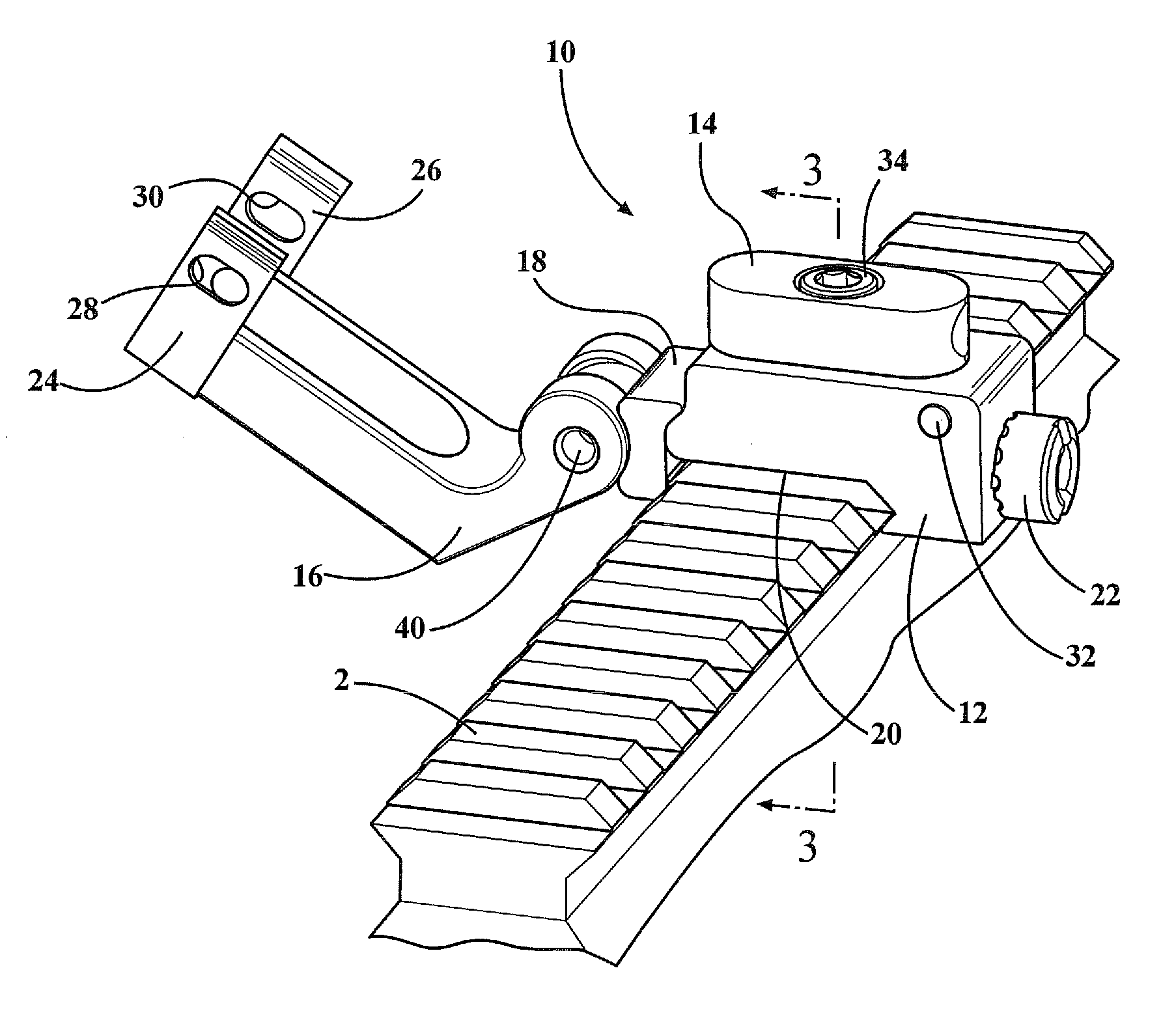 Rail mounted and integrated tie down bracket with engagement jaws for retaining a loss preventing lanyard extending from a rail mounted weapon accessory