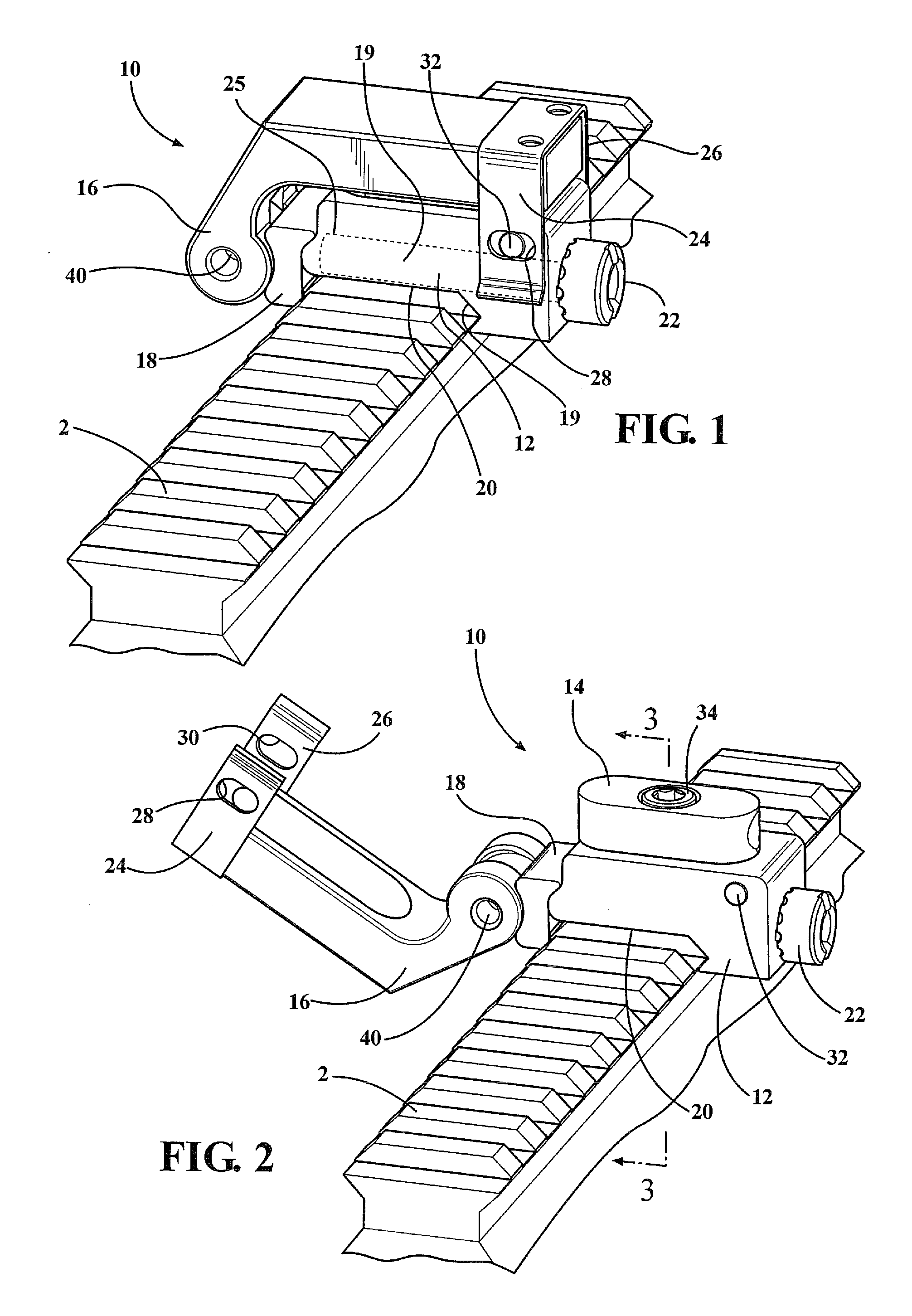 Rail mounted and integrated tie down bracket with engagement jaws for retaining a loss preventing lanyard extending from a rail mounted weapon accessory