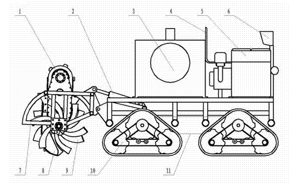 Full-hydraulic rotary cultivator with triangular track wheel-type chassis