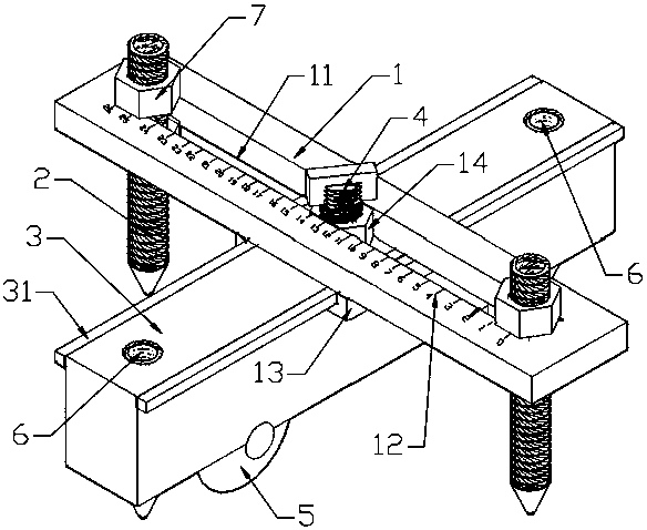 Sliding straight line drawing device and multi-line stakeout method using the device