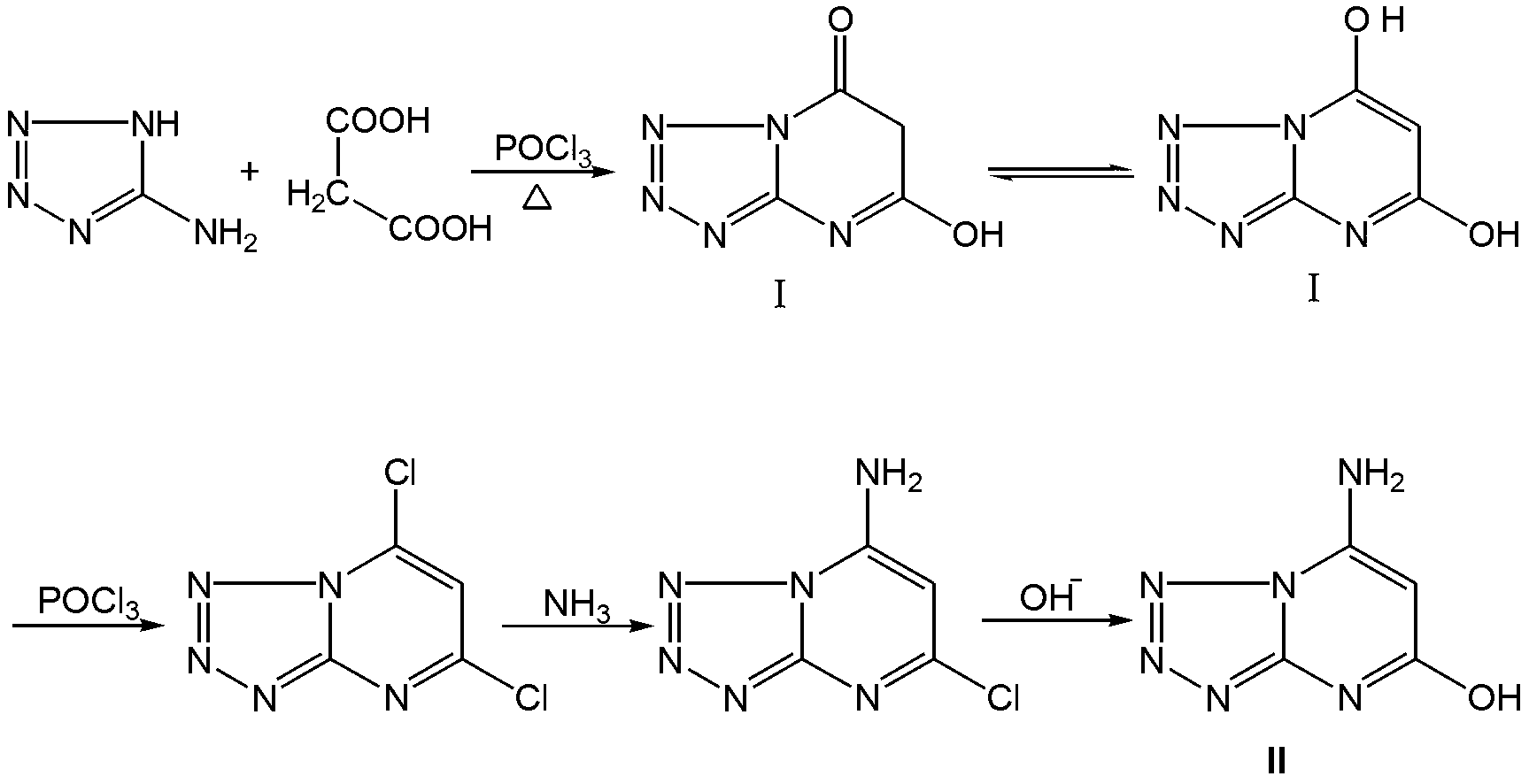 7-amino-tetrazole[1,5-a] pyrimidine-5-alcohol(compound ii) and its synthetic route