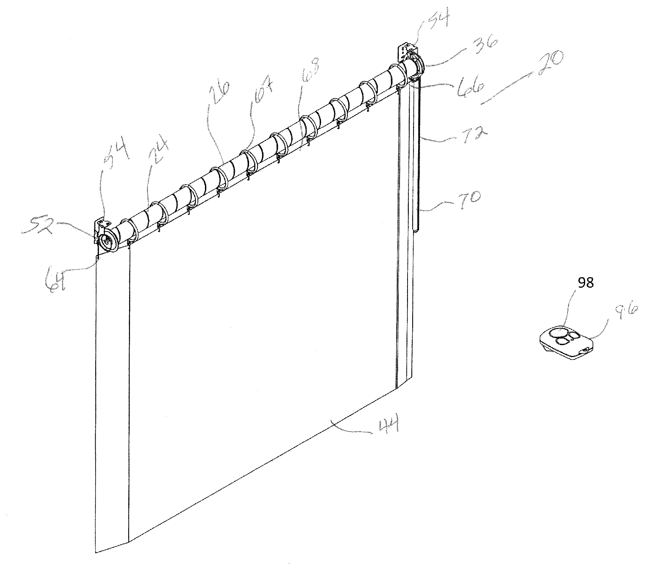 Method and apparatus for linked horizontal drapery panels having varying characteristics to be moved independently by a common drive system