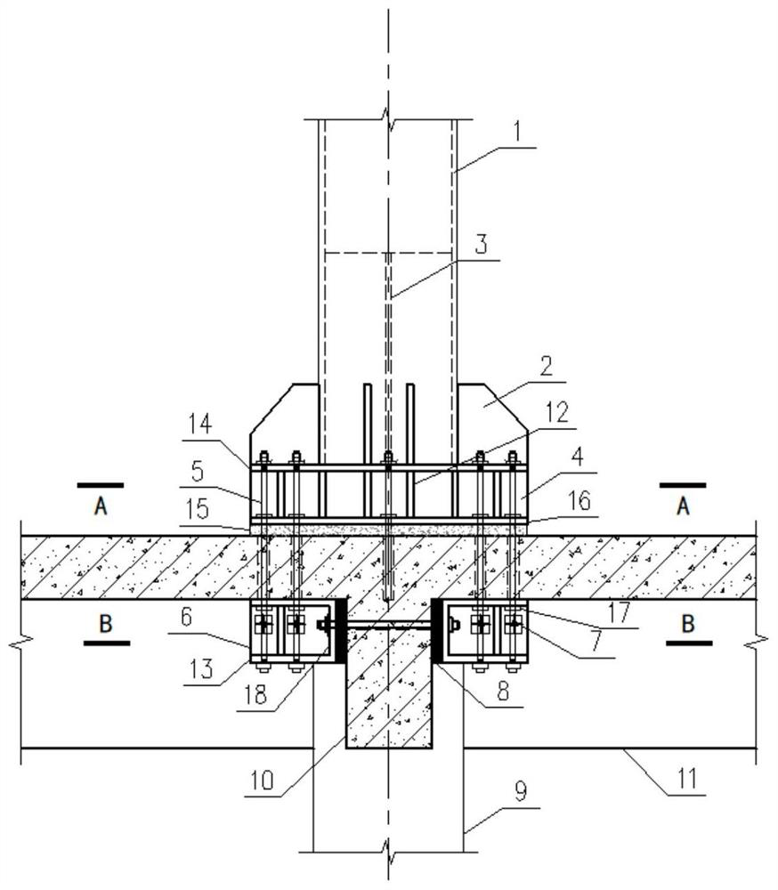 Connecting structure of story-added steel column base