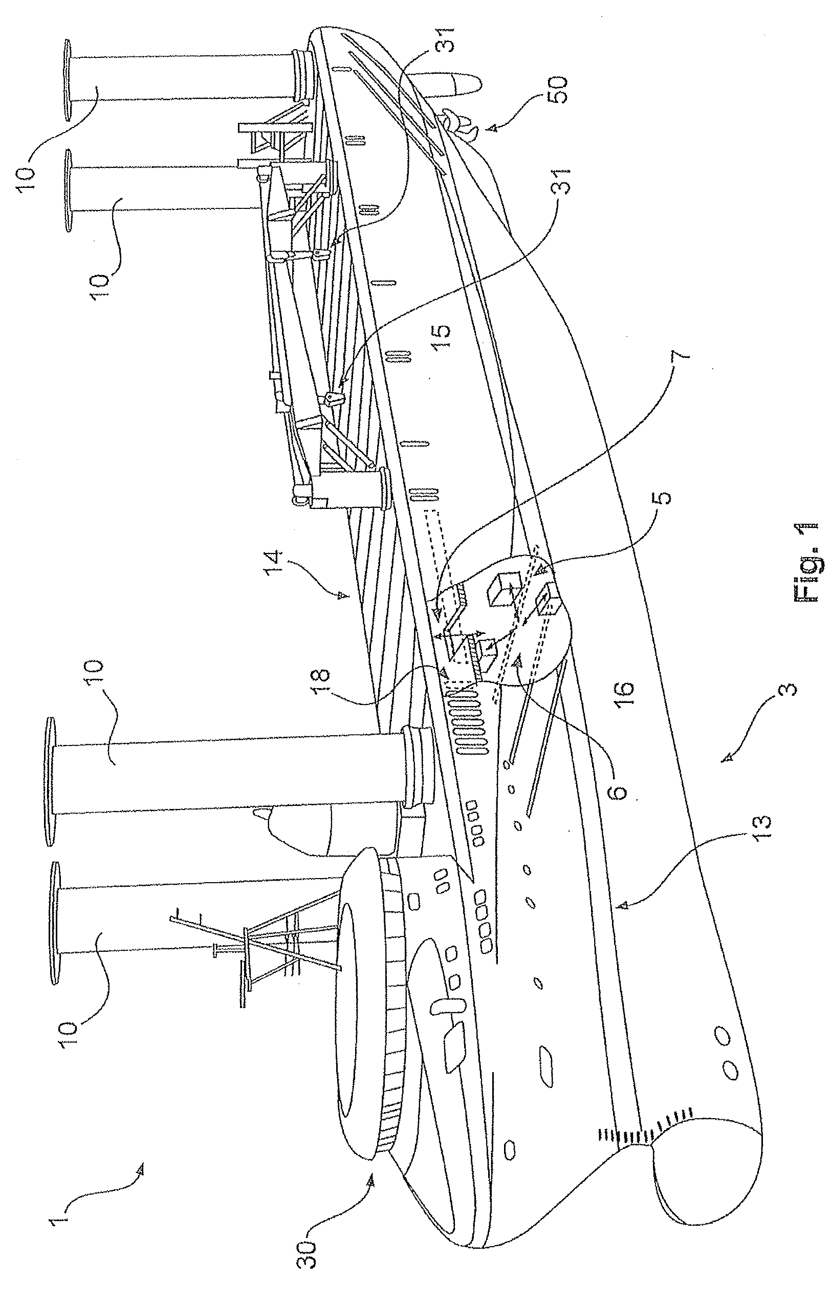 Ship having an opening for removing a power supply system