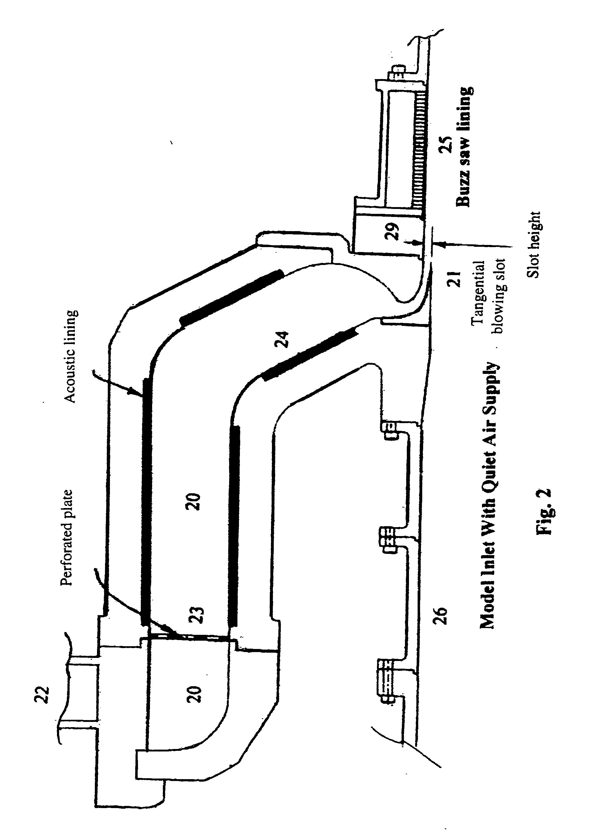 Aviation engine inlet with tangential blowing for buzz saw noise control