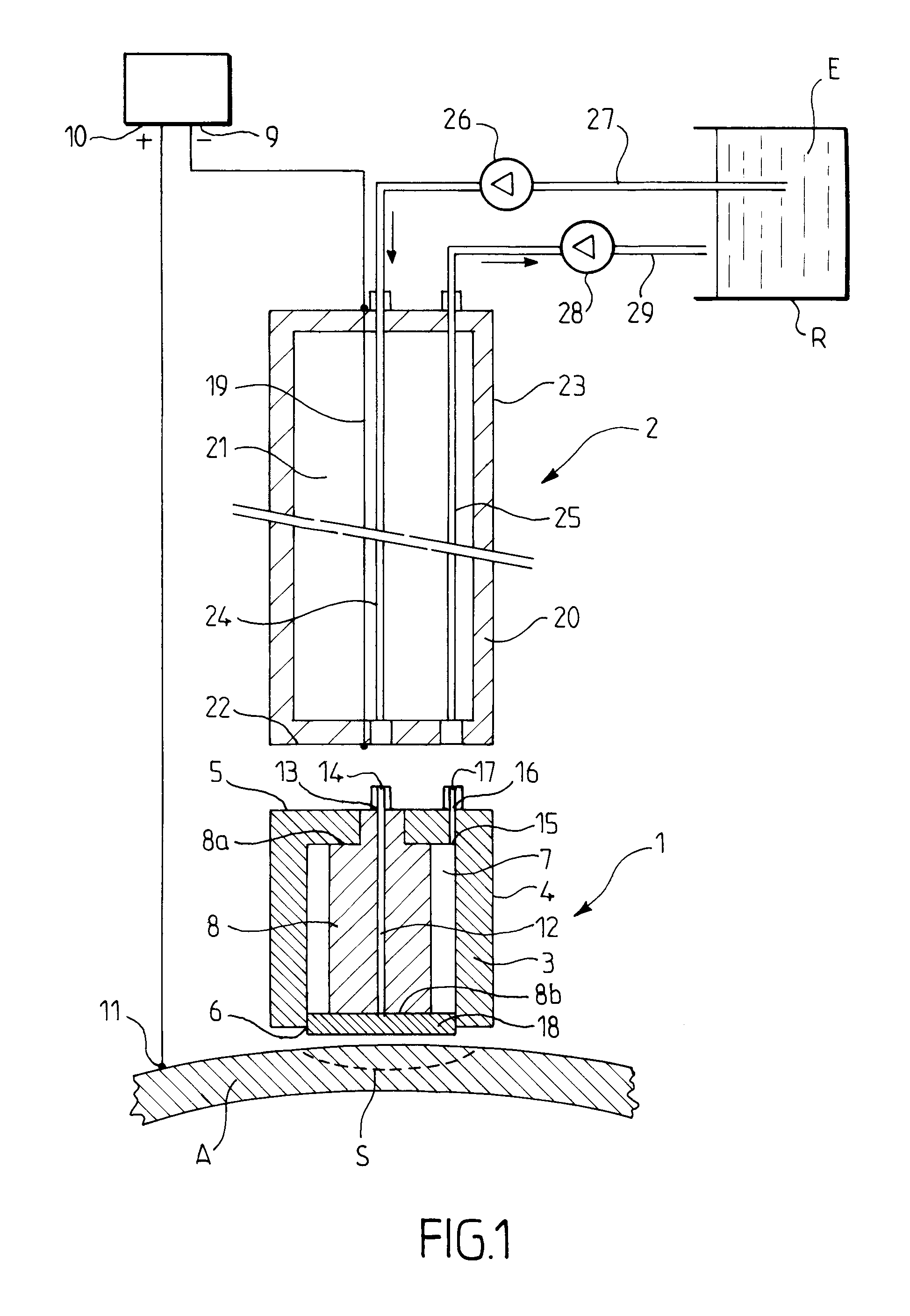 Device for electrochemical treatment, locally in particular, of a conductor substrate