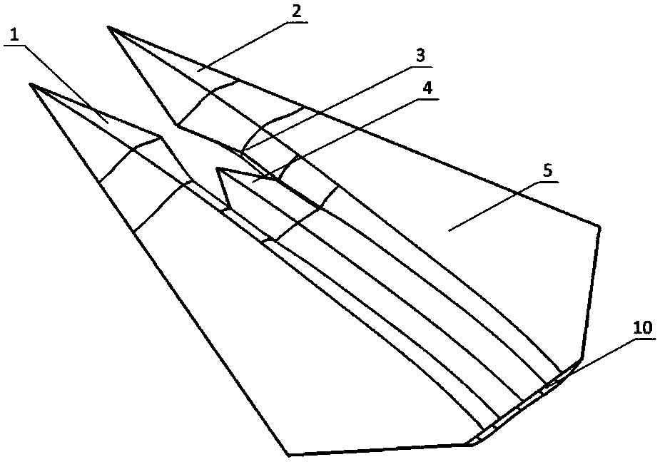An aircraft adopting the aerodynamic layout of the double-pointed fishtail leading edge