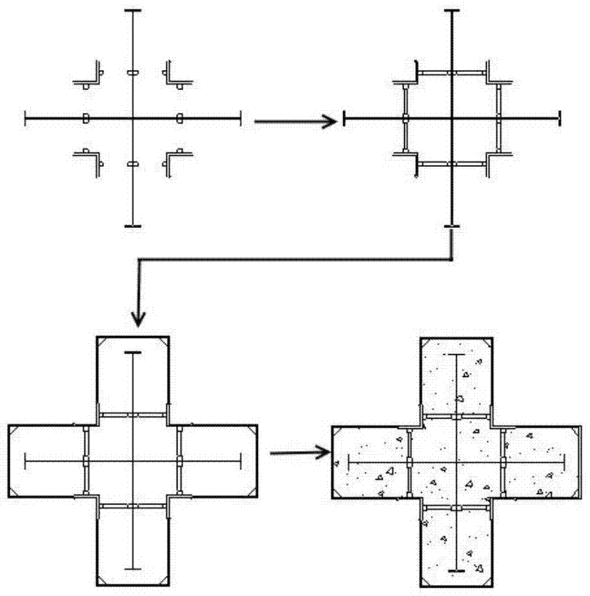 Internal truss system, steel-steel-concrete cross-shaped column and its construction method