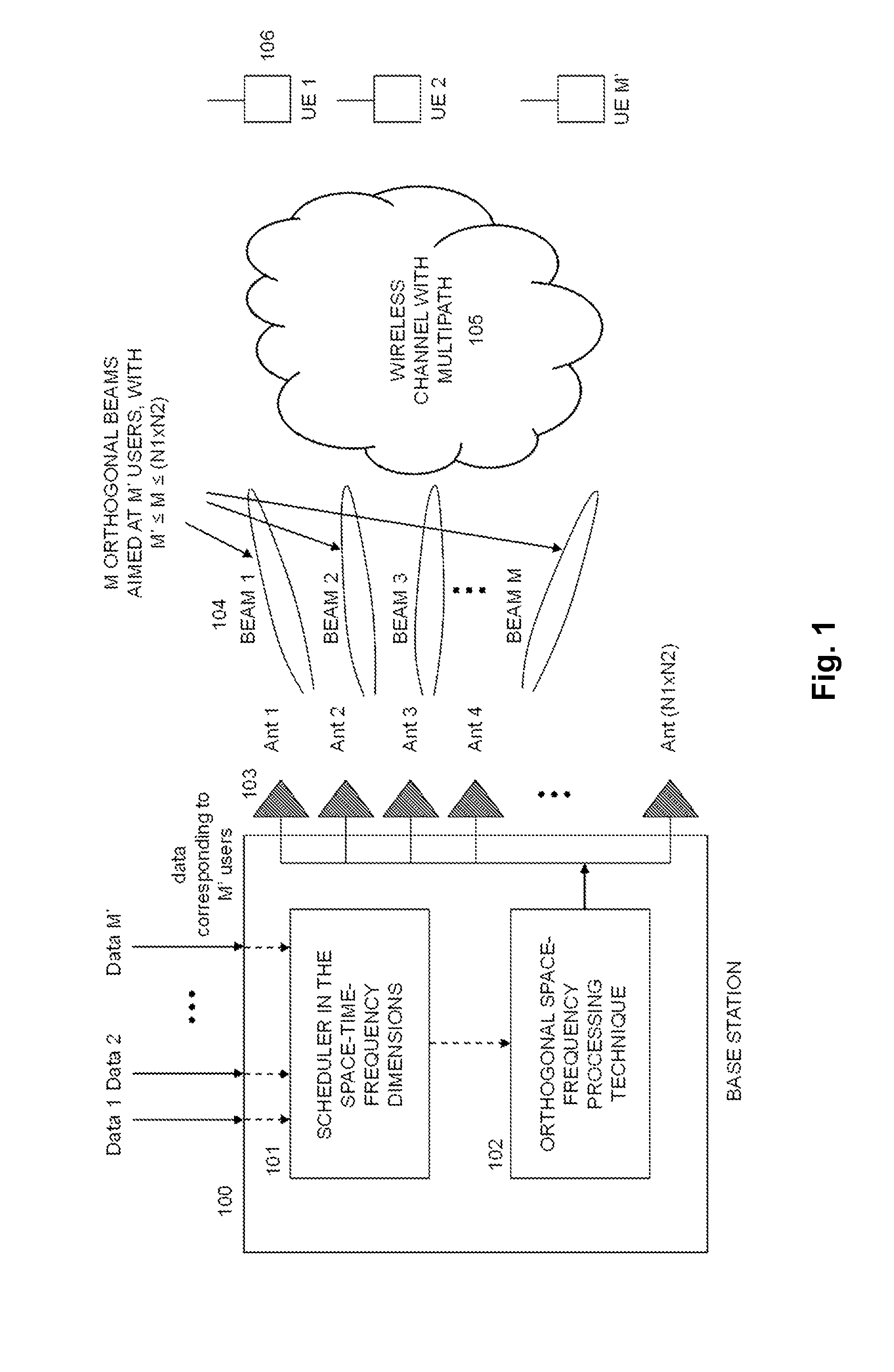 Method for performing multiple access in wireless OFDM cellular systems over multipath wireless channels considering both space and frequency domains, base station and computer programs thereof