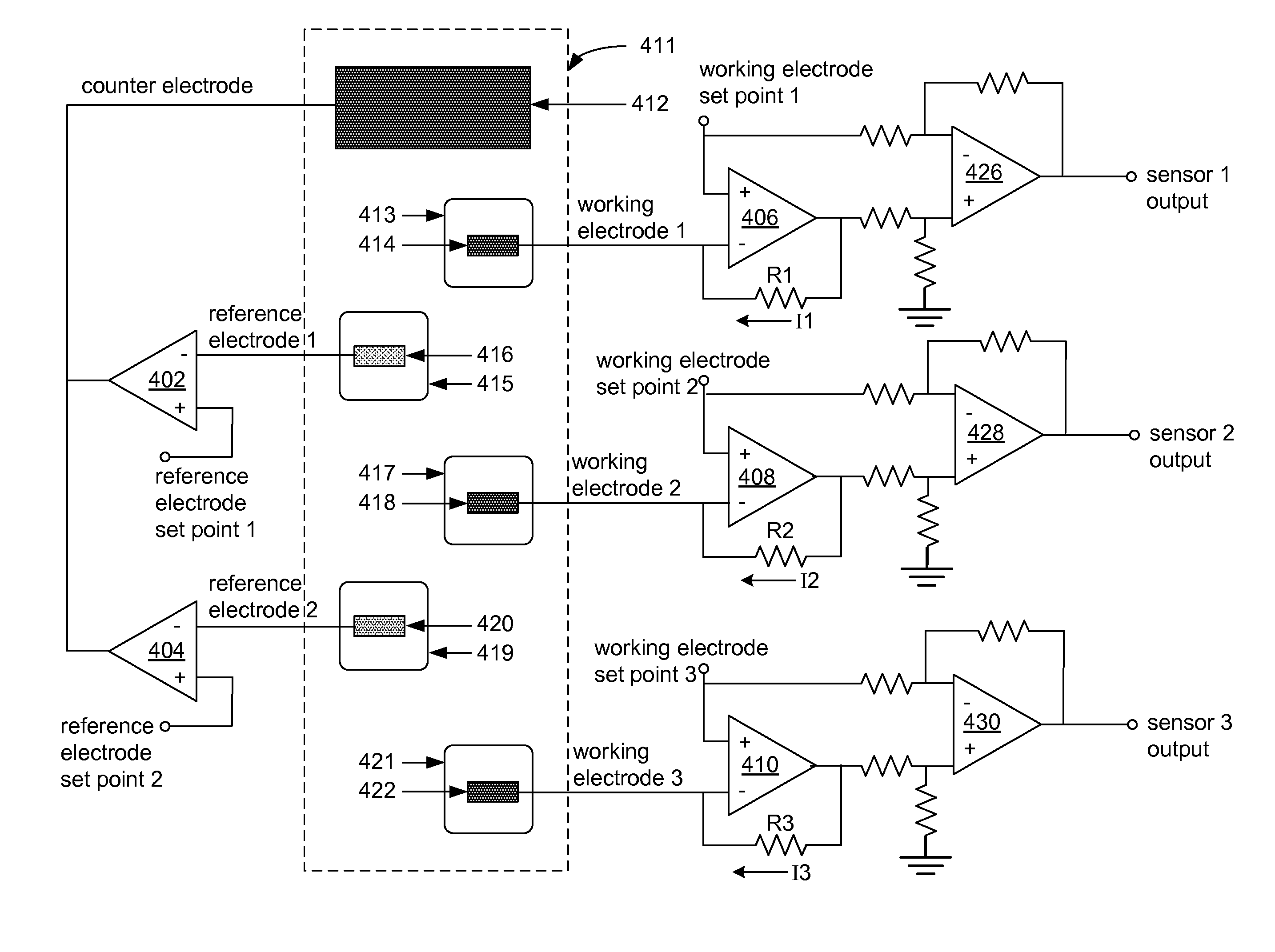 Multi-channel potentiostat for biosensor arrays