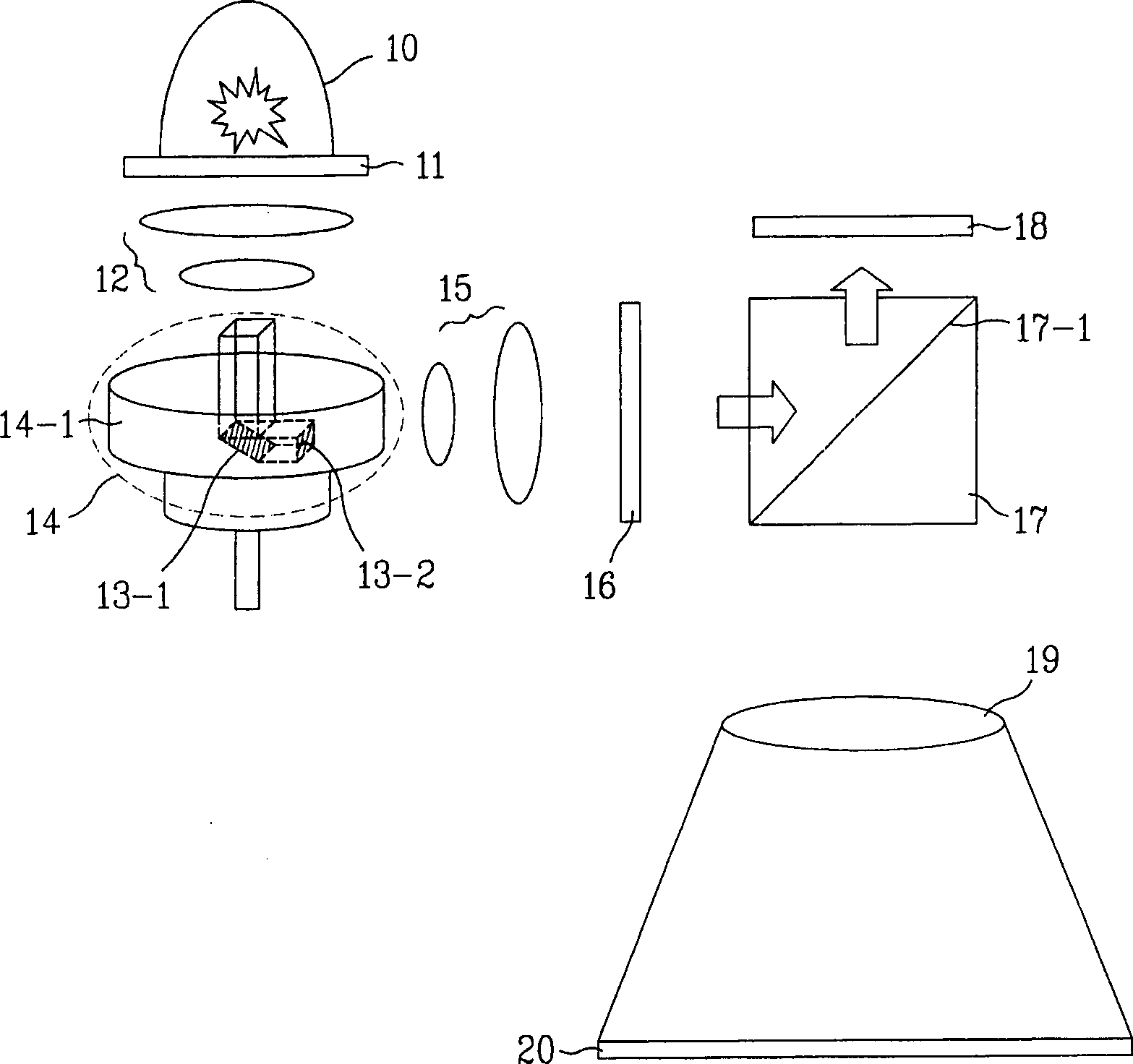 Optical projecting system with color drum