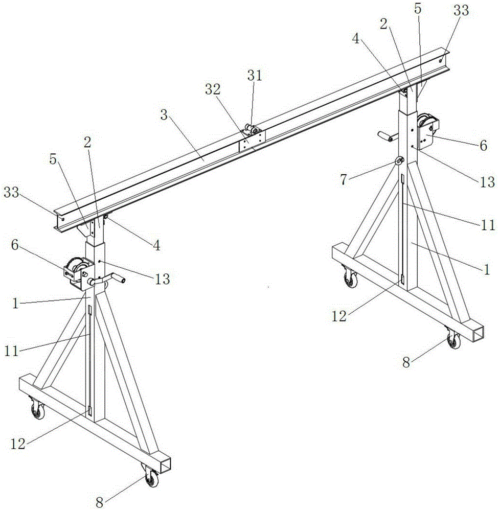 Foldable gantry crane capable of ascending and descending
