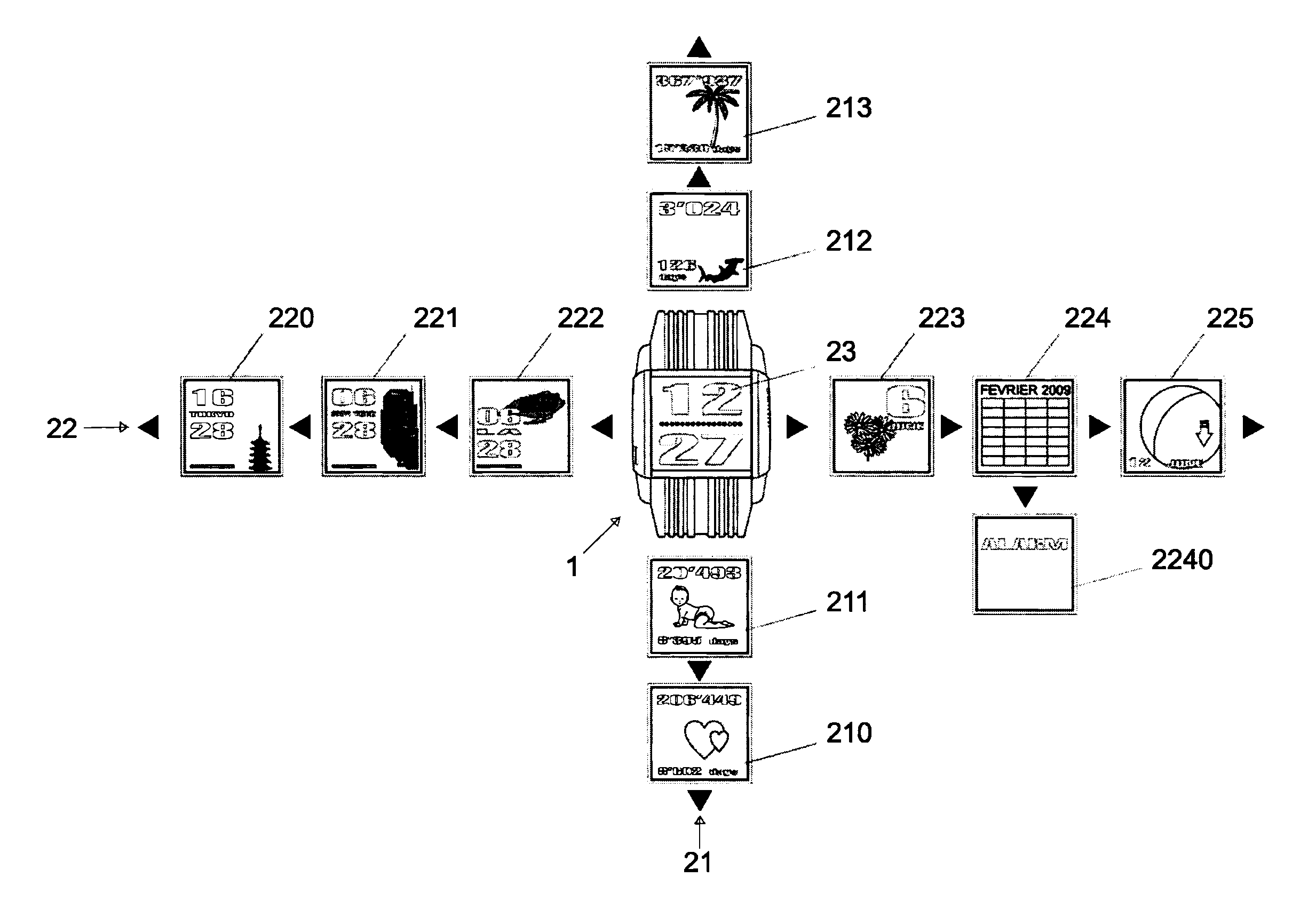 Wristwatch with a touch screen and method for displaying on a touch-screen watch