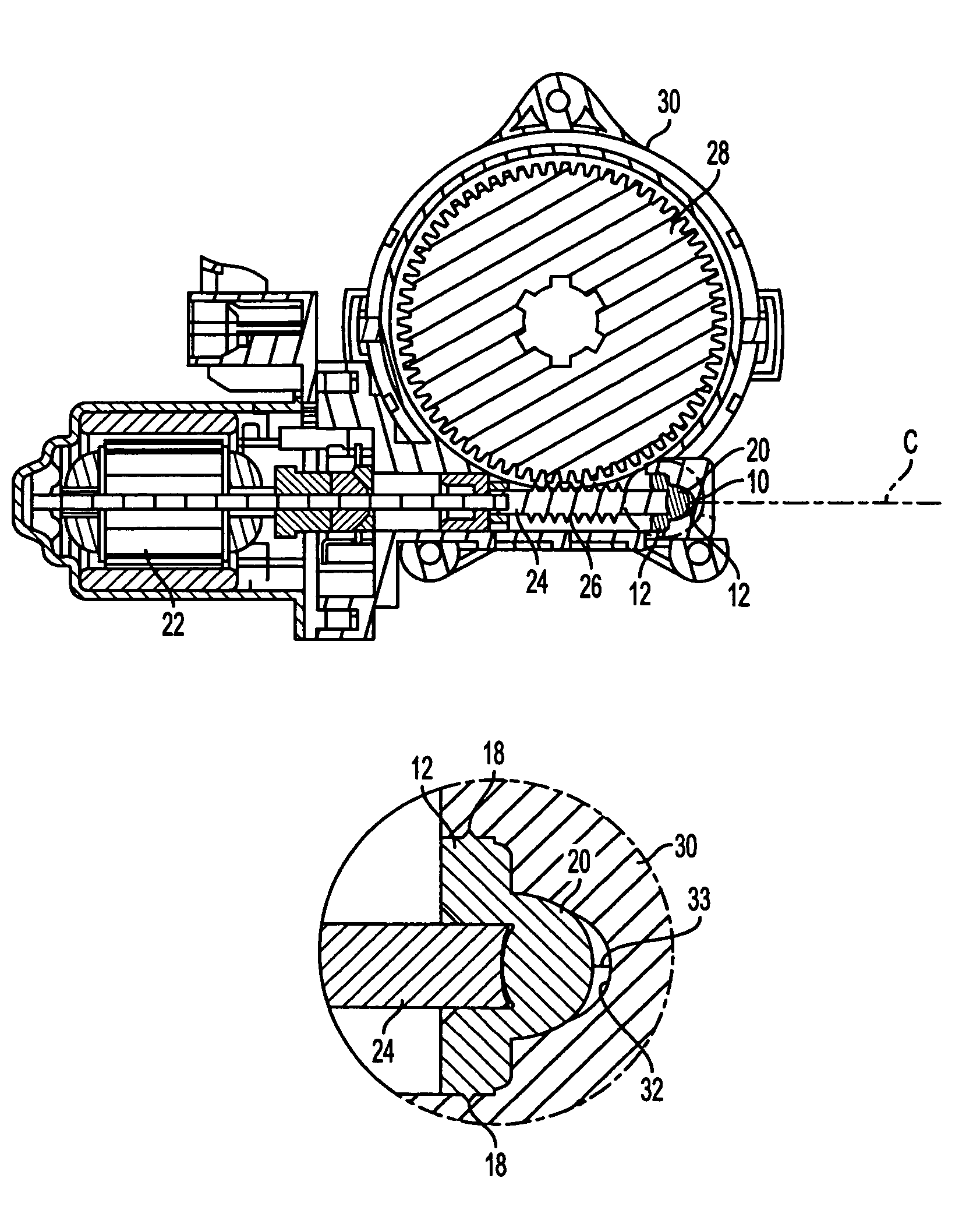 Electric motor with self-adjusting bushing structure