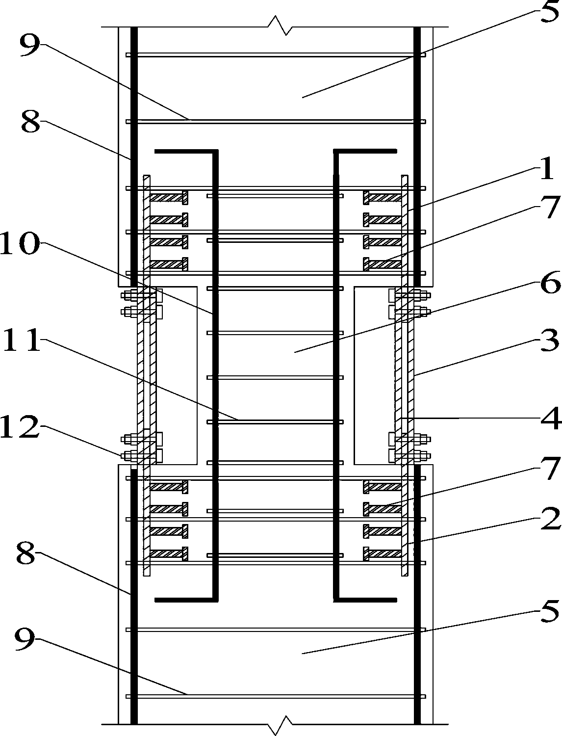 A reinforced concrete column with a core column and replaceable parts at the failure site