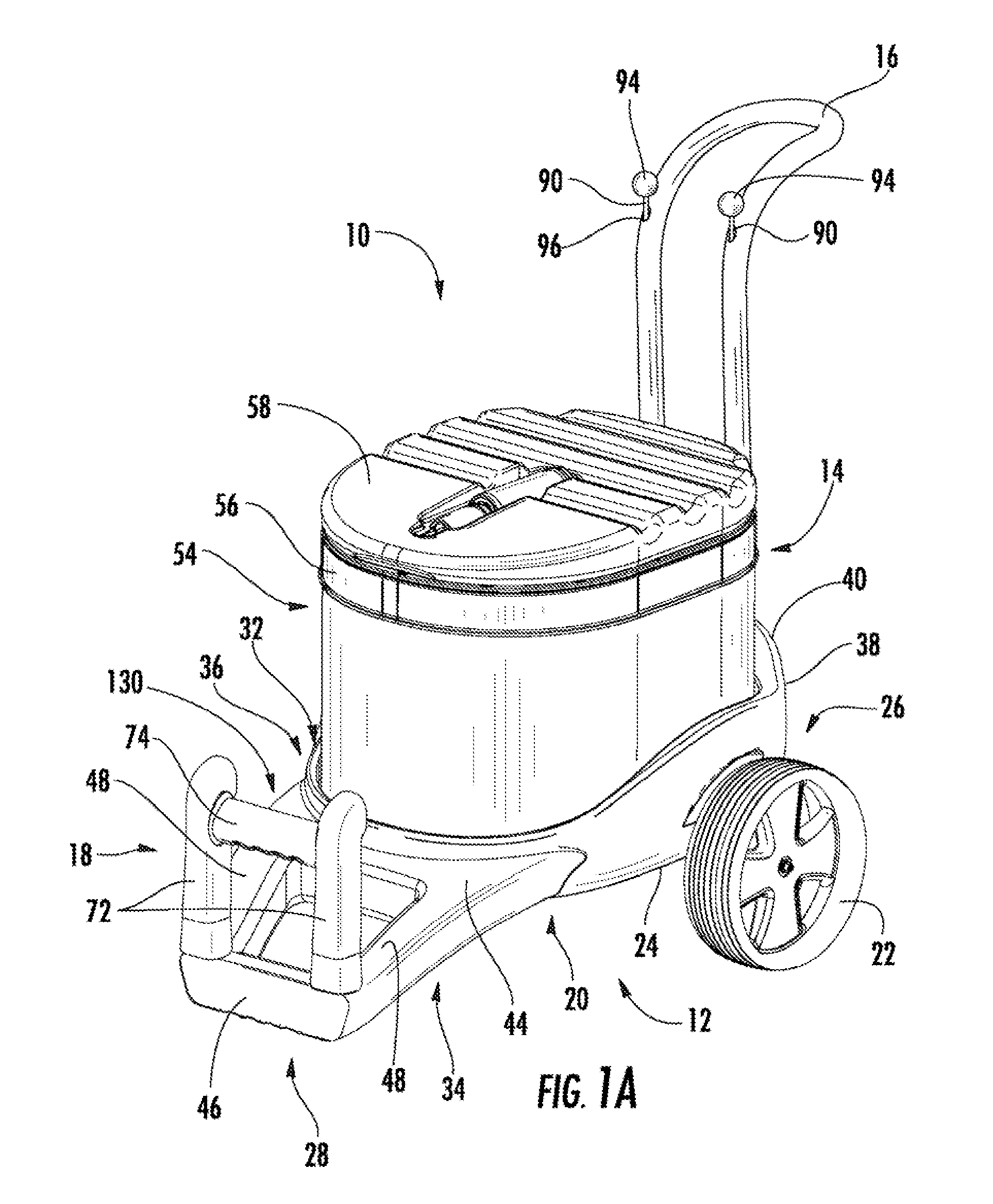 Travel cooler having separable wheeled base and insulated container