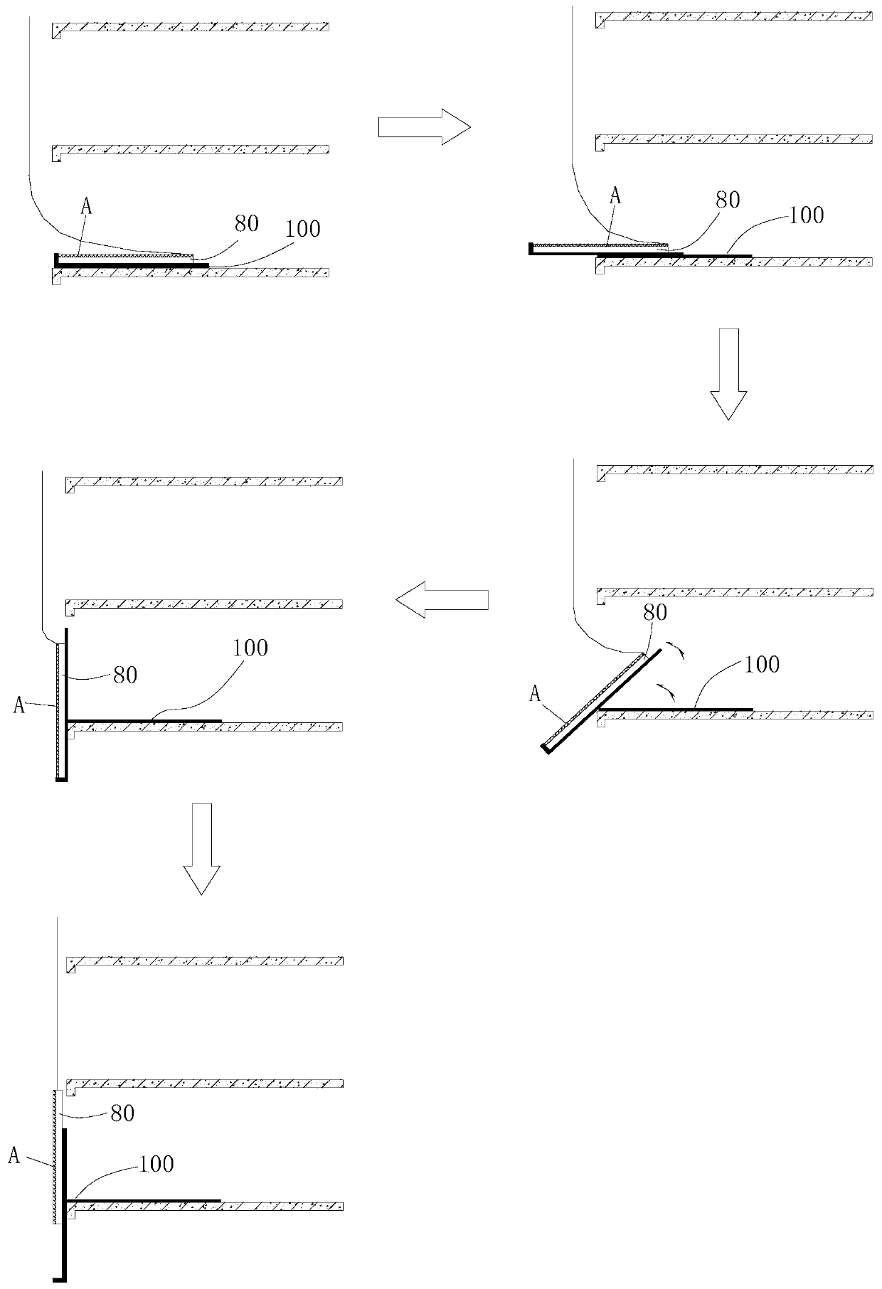 Overturning method of large face plate material and large unit plate of large-sized curtain