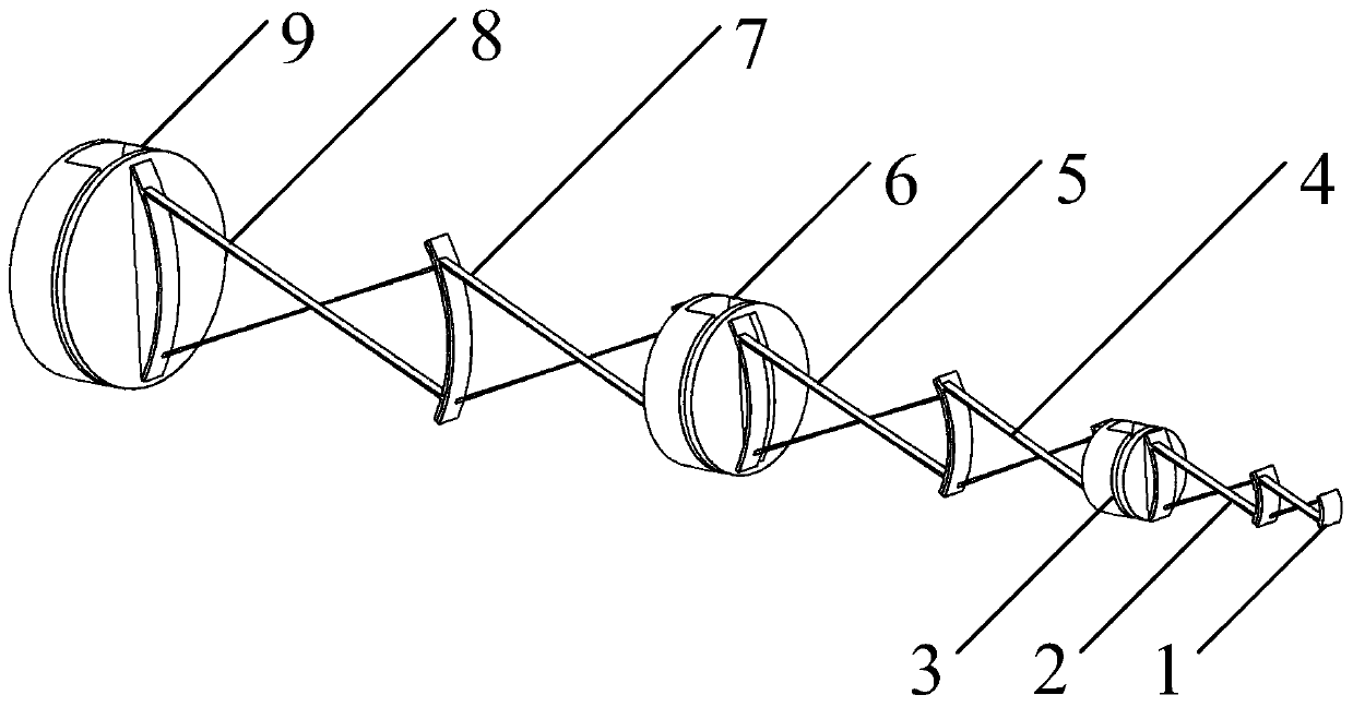 Passive bending and axial rotating mechanism based on cross reeds with variable cross sections