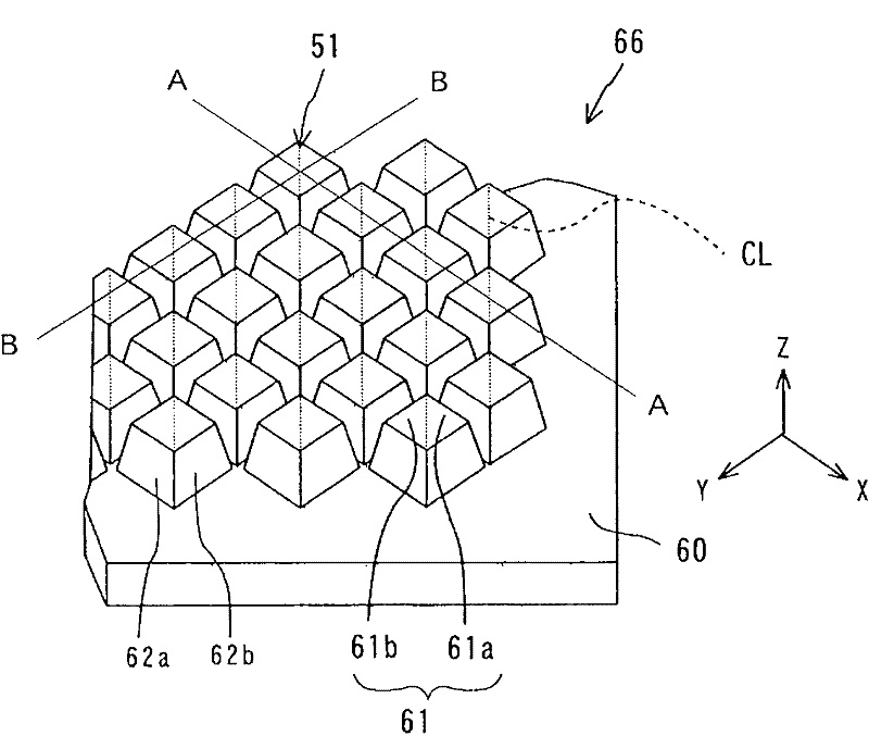 Dihedral corner reflector array optical element and method for fabricating the same and display device using the same