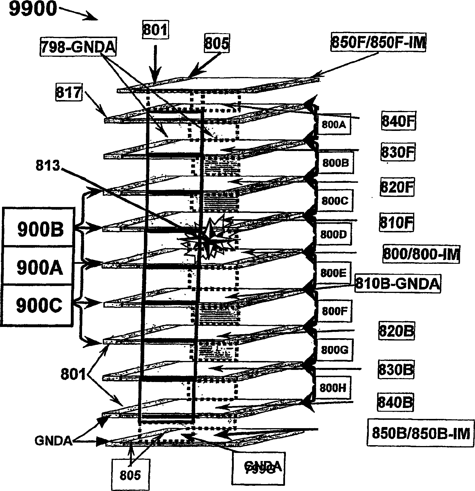 Passive electrostatic shielding structure for electrical circuitry and energy conditioning with outer partial-shielded energy pathways