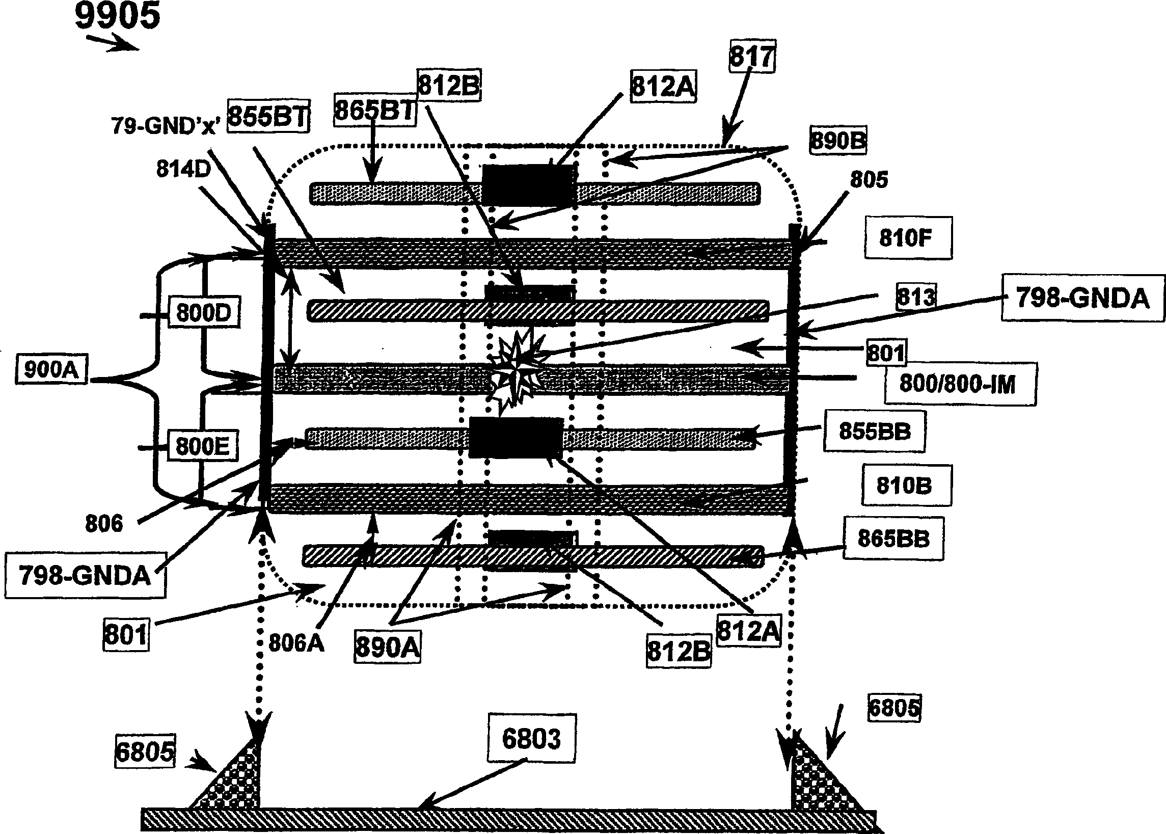 Passive electrostatic shielding structure for electrical circuitry and energy conditioning with outer partial-shielded energy pathways