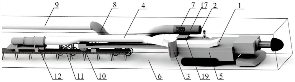 Vortex flow-rotational flow dual-field air separator dust control method and device for tunneling face