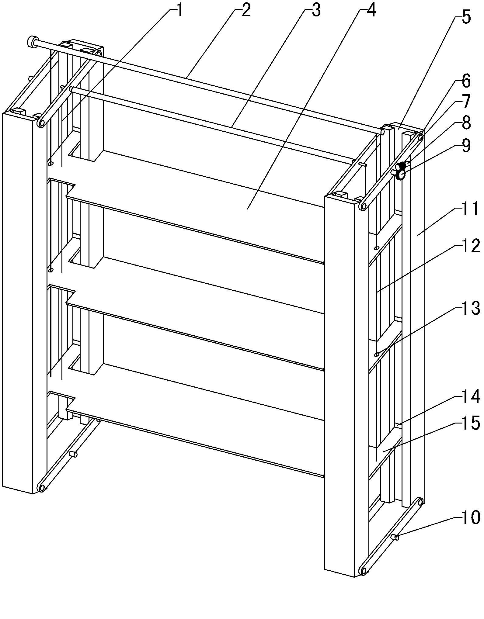 Liftable external awning blind with double control arms