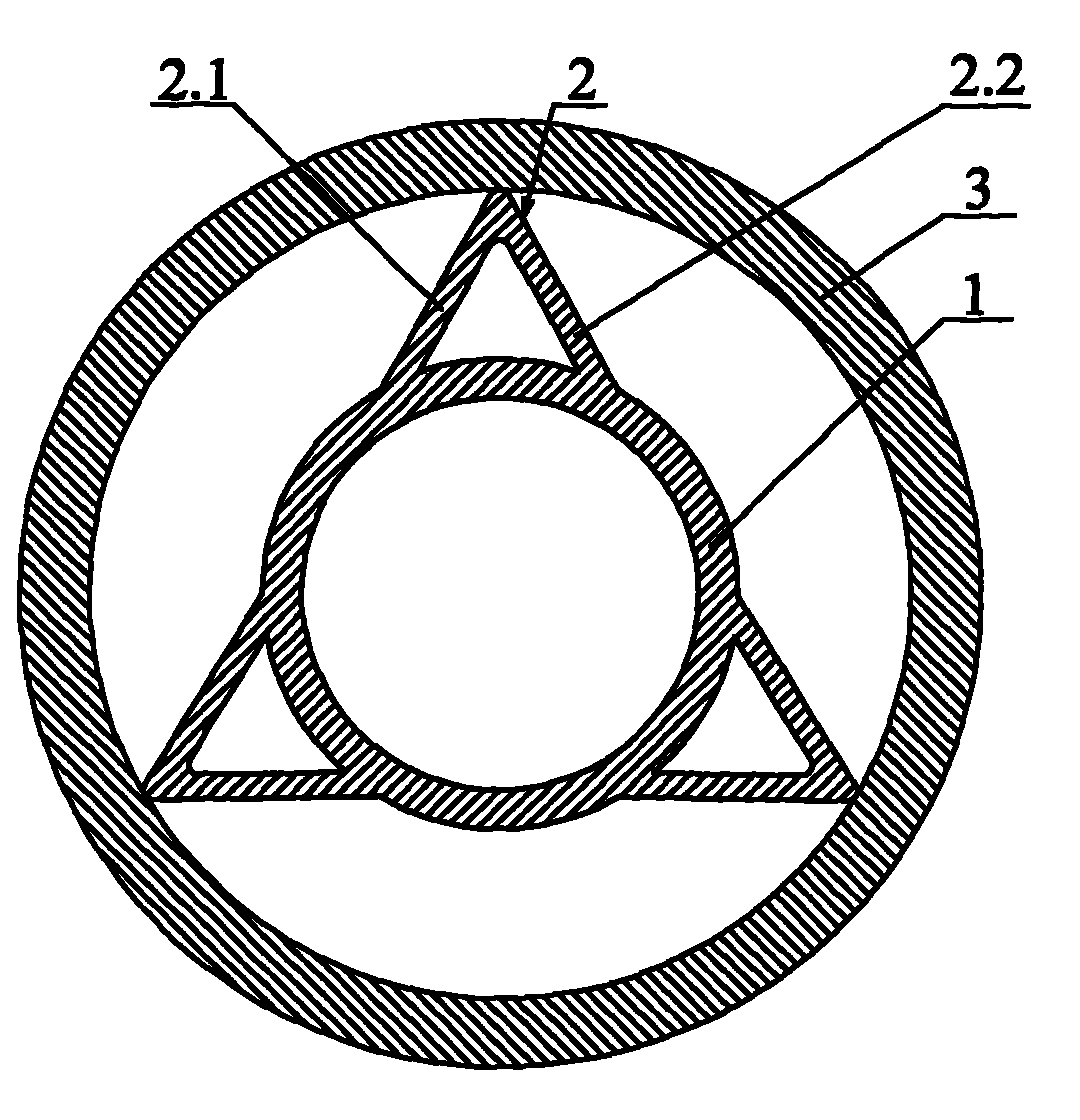 Rotary flexible shaft supporting tube with support blades having triangular sections