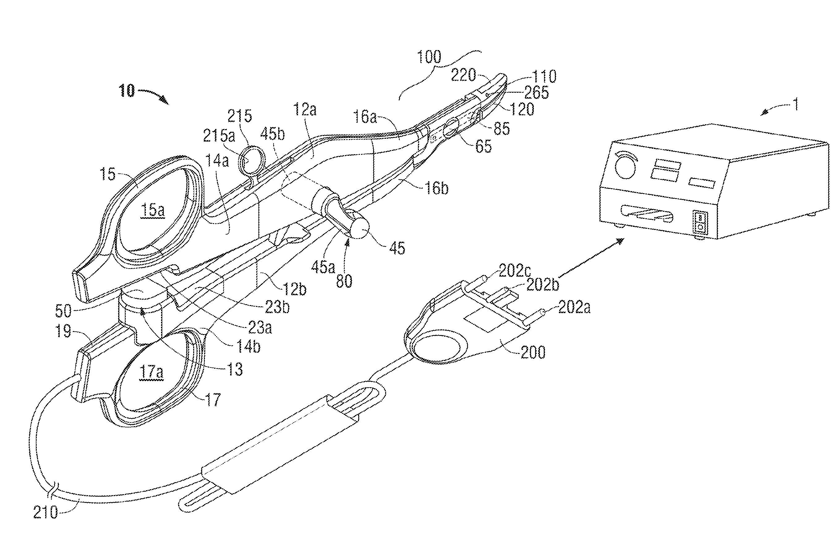 Dissection scissors on surgical device