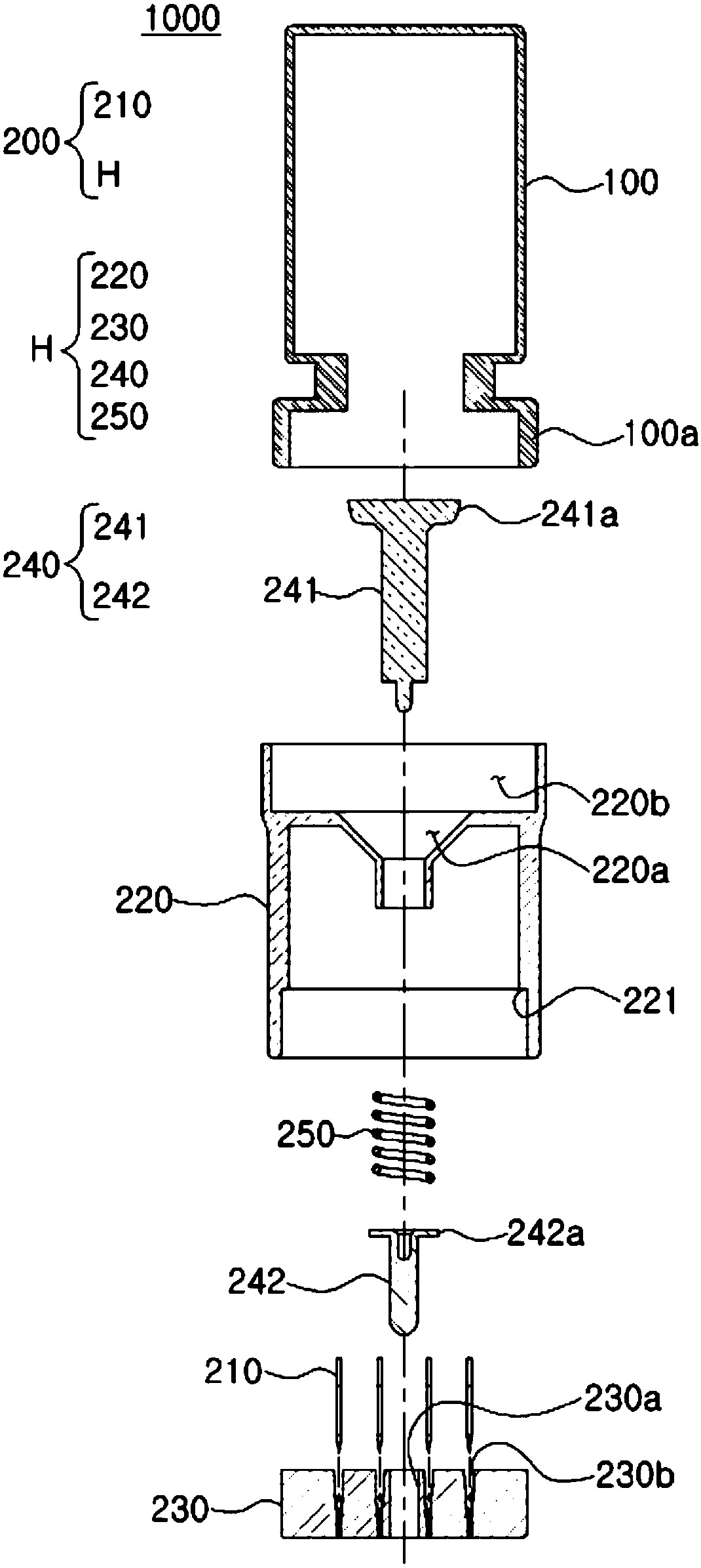 Stamp type apparatus for injecting fluid