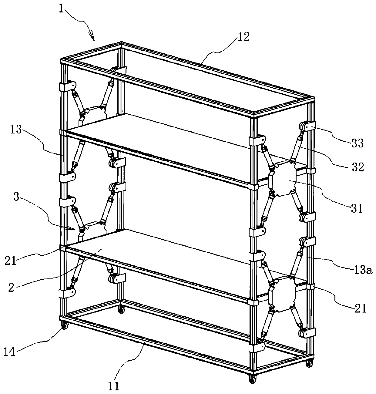 Shelf height adjusting storage shelf based on climbing robot and control method of storage shelf