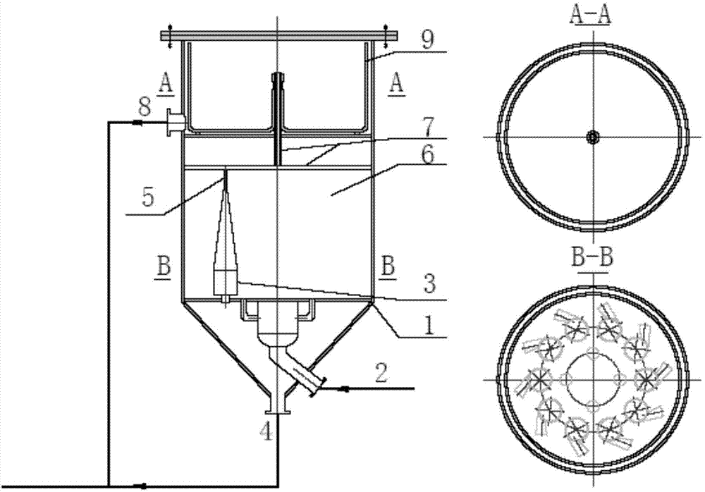 Waste liquid processing system radiating waste liquid whirl separating purifying method and device