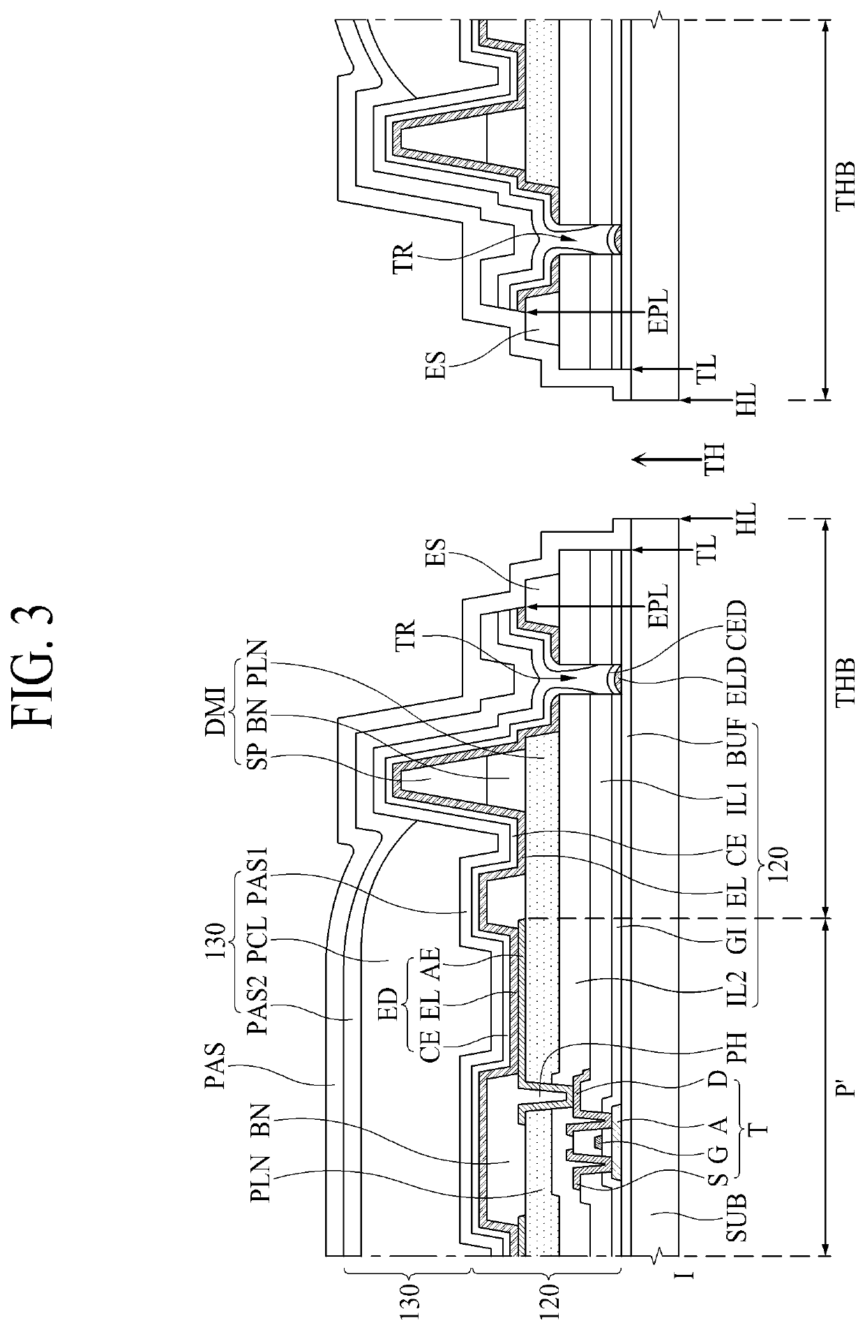 Electroluminescence display device having a through-hole in display area