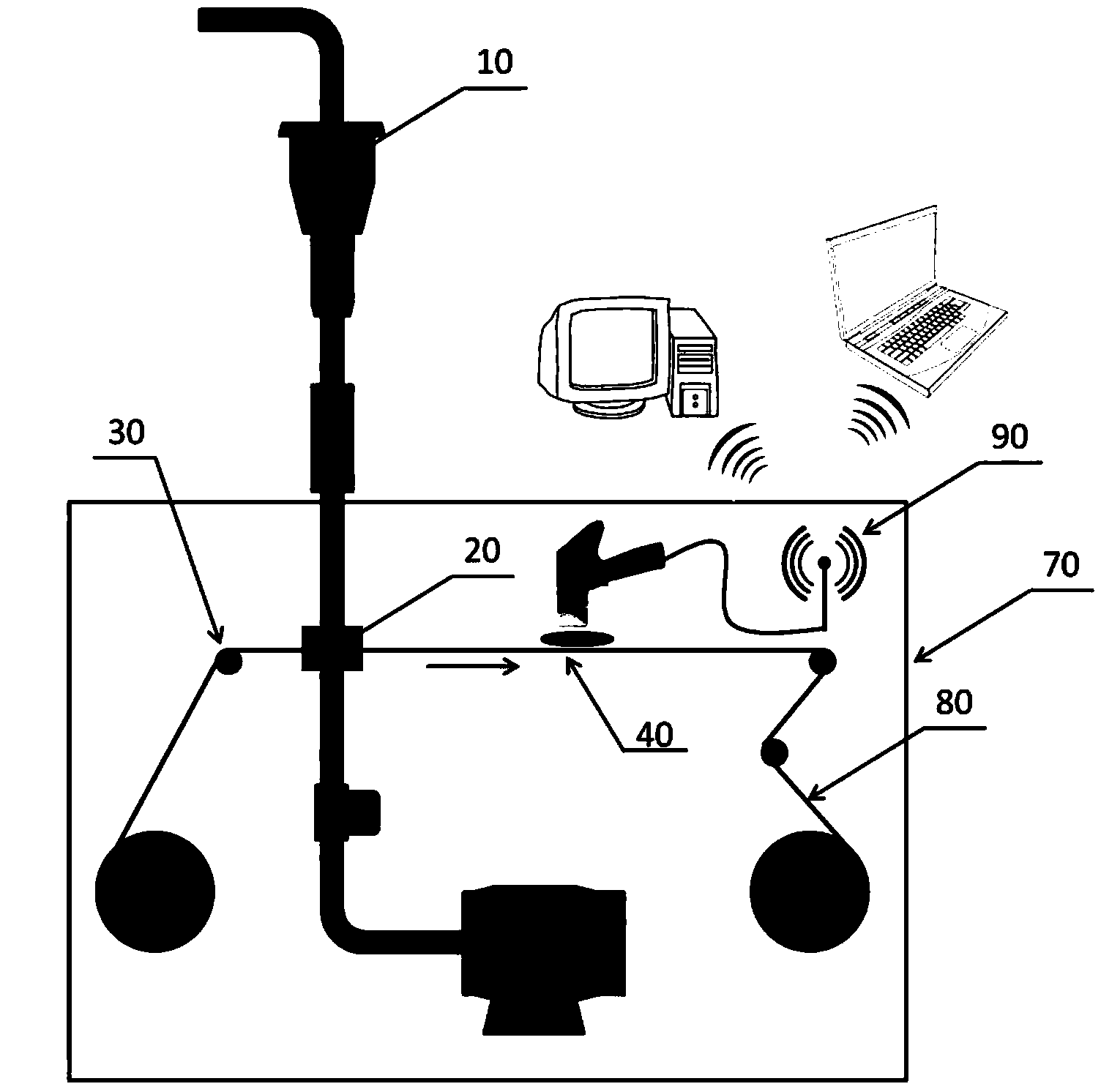 On-line detection device and method for heavy metal content in flue gas