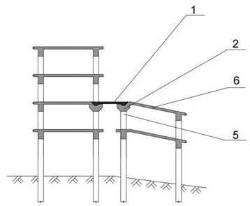 Tough connecting structure for overhead vertical frame wharf and overhead slope ramp wharf