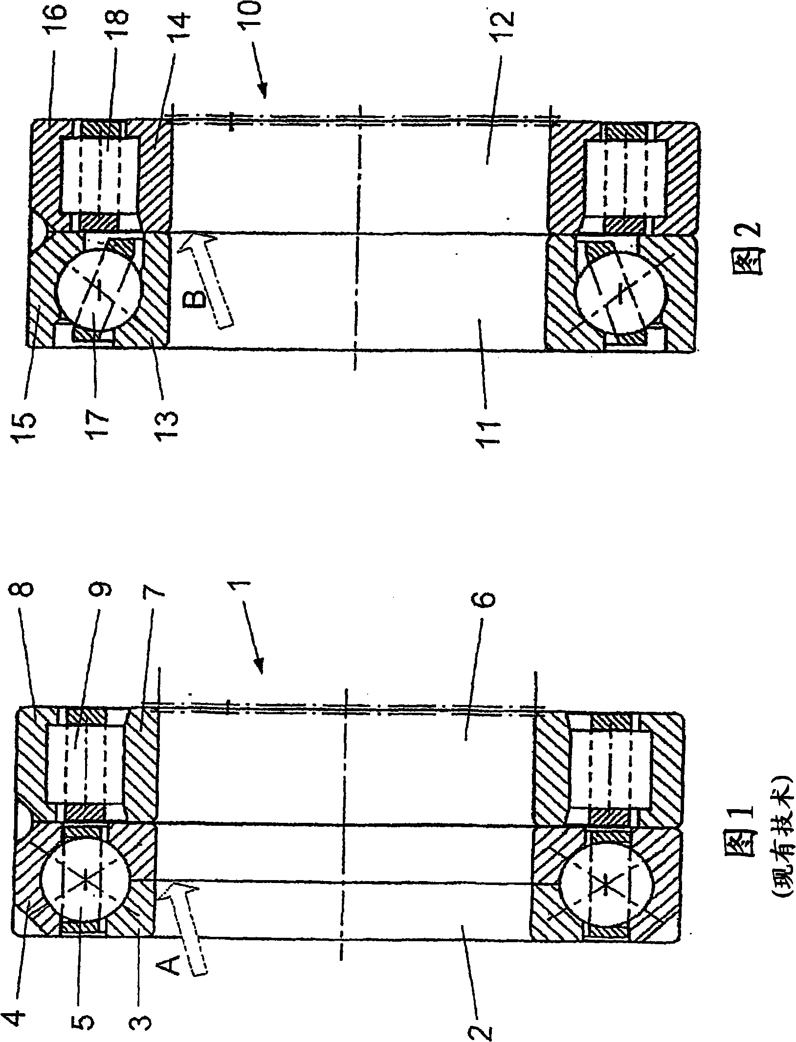 Bearing set with an angular ball bearing and cylinder roller bearing receiving axial forces