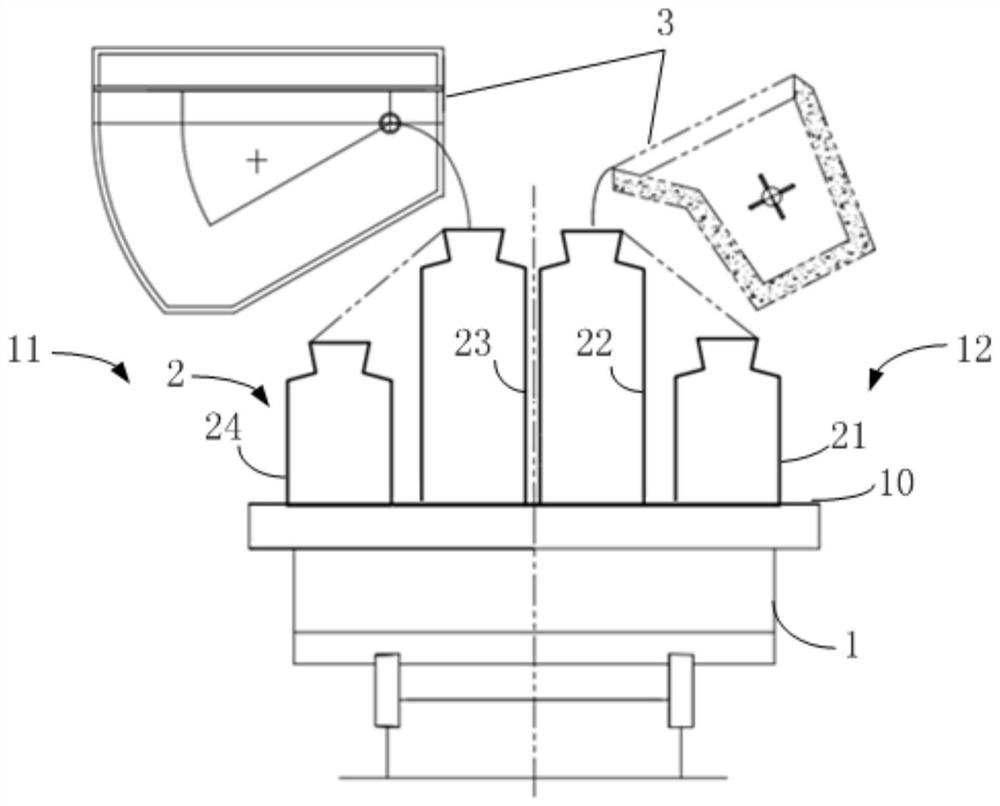 A stepped pouring system and pouring method for the front and back of multi-row formwork shells