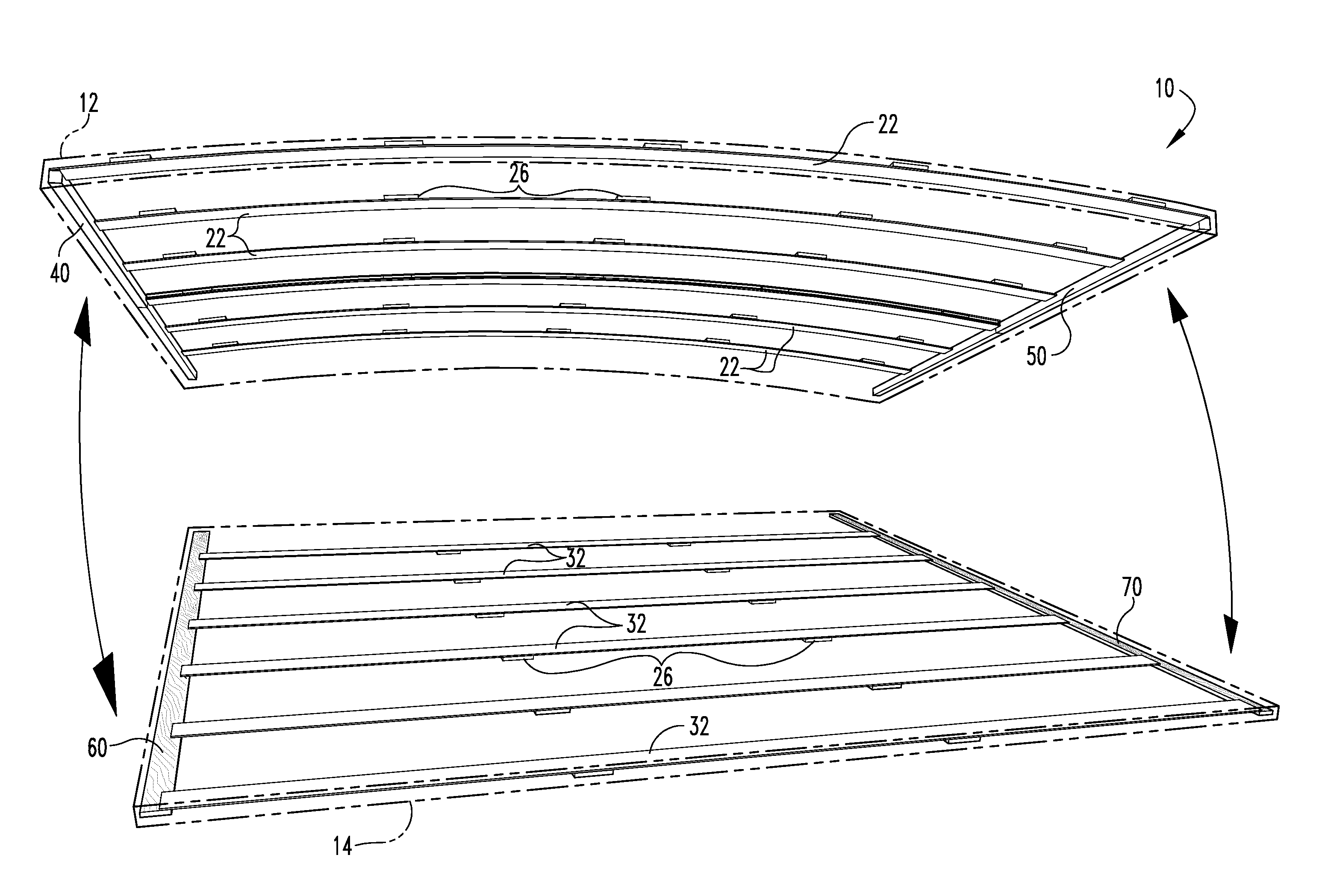 Integral roof/ceiling assembly for vehicles and manufactured housing