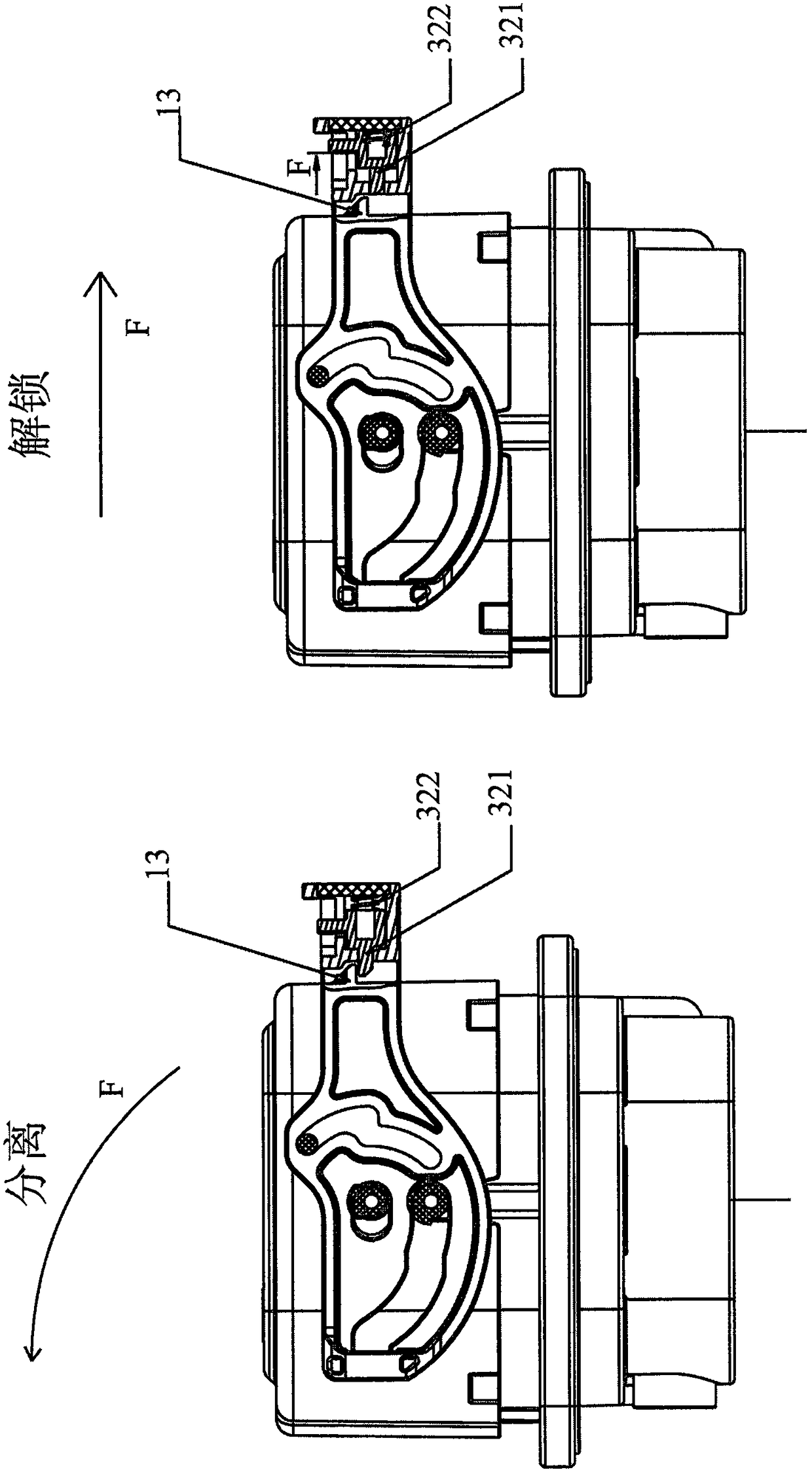 A step-by-step locking device for electric vehicle connector plug