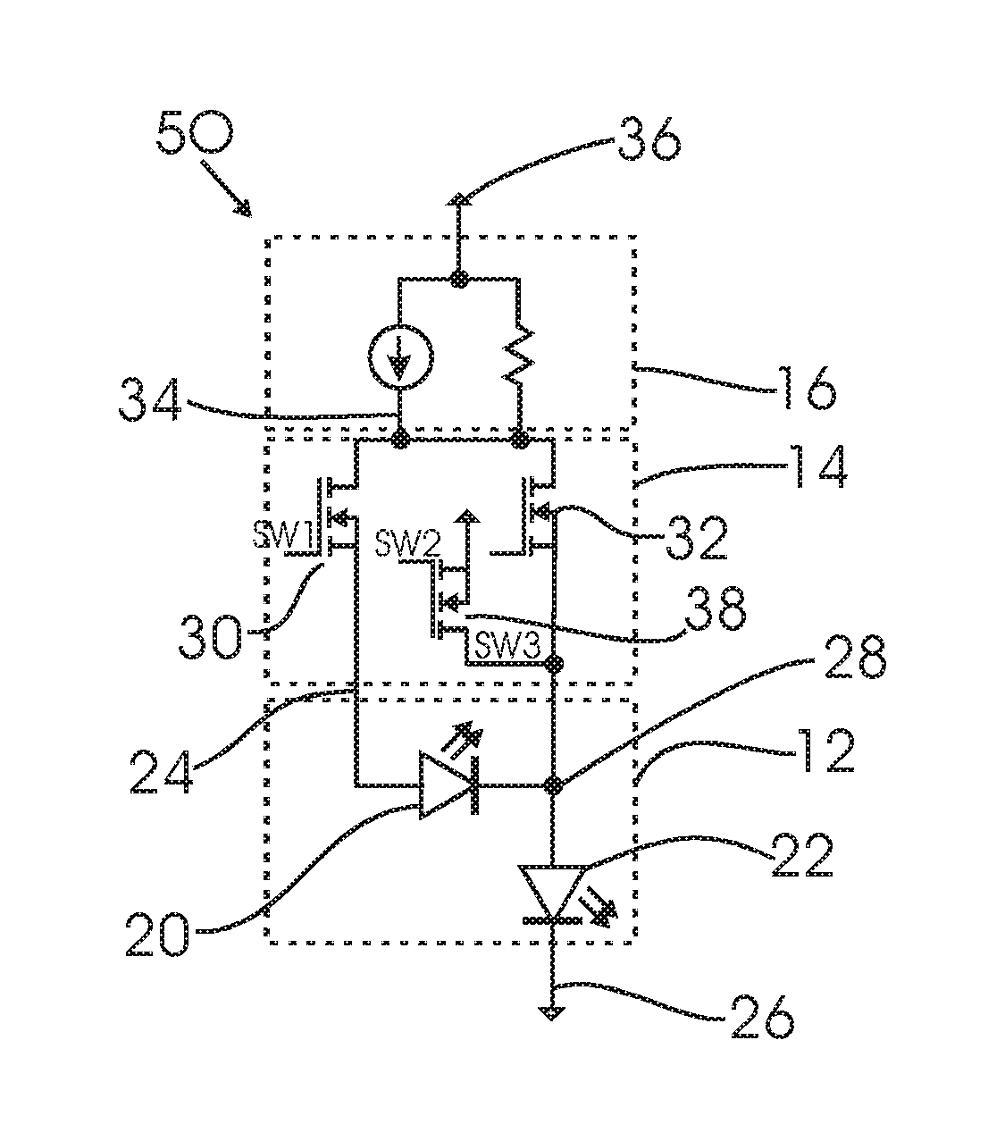 LED lighting circuit with controllable LED matrix