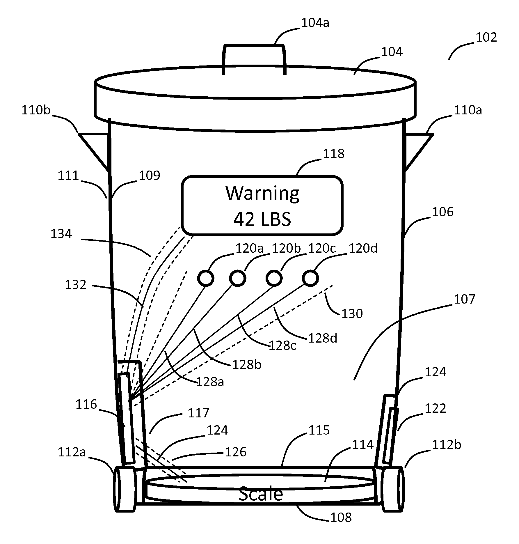 Refuse container with weight indicator and danger alerting