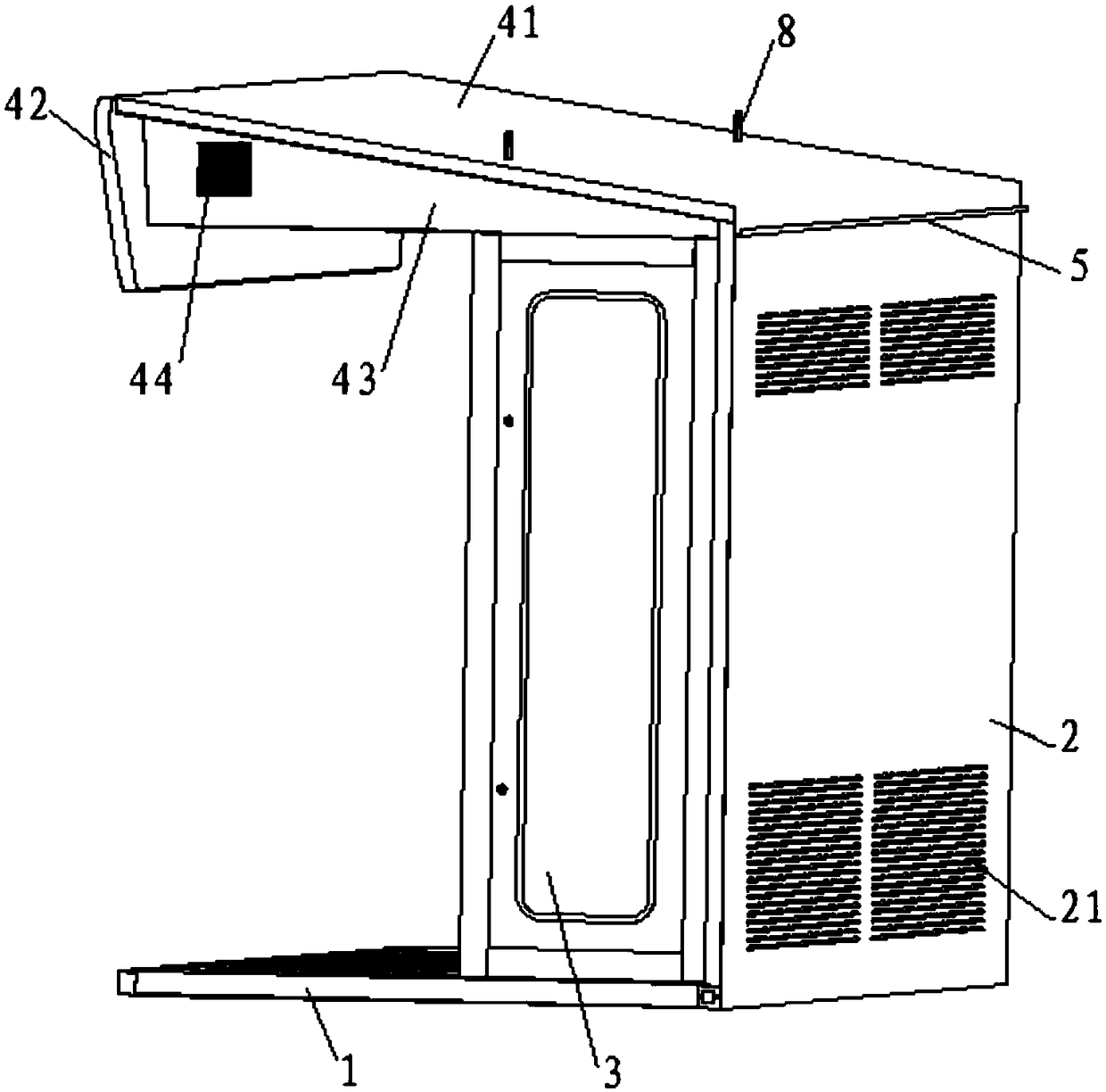 Outdoor pavilion for storing self-service equipment