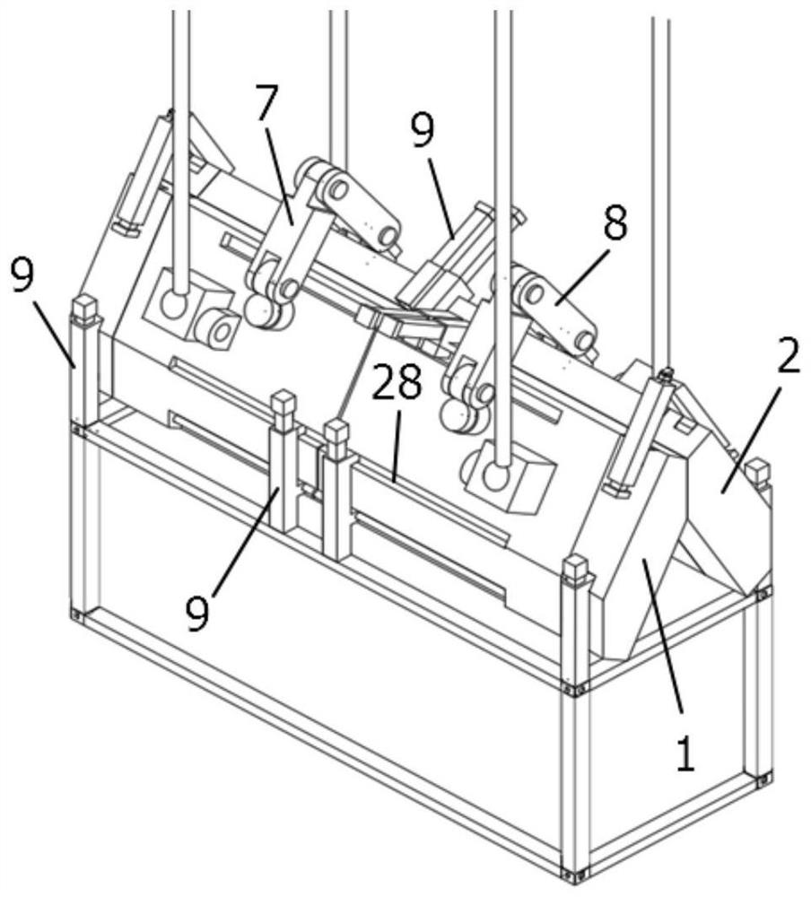 A foldable container combination spreader with single and double row operation mode