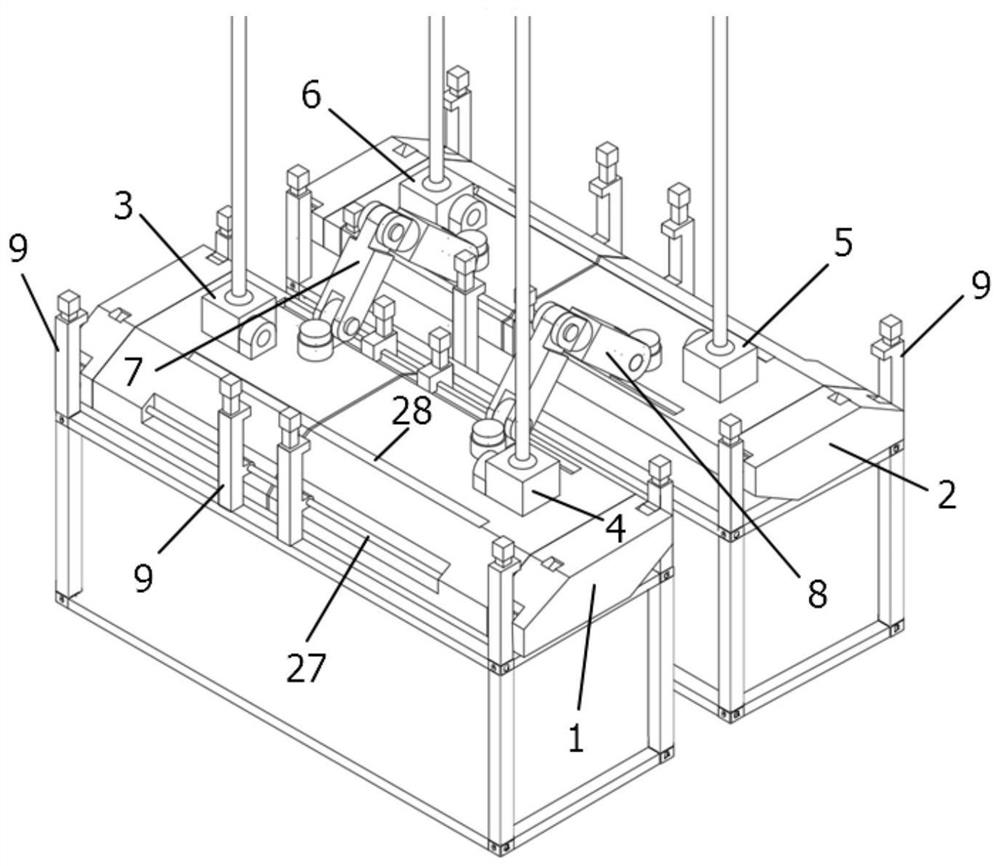 A foldable container combination spreader with single and double row operation mode