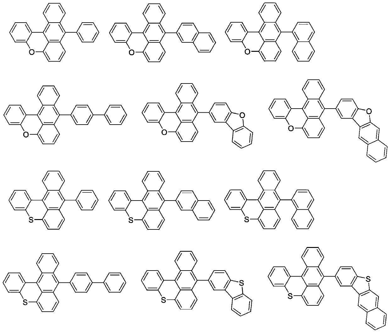 Condensed ring type blue light main body material and application thereof and preparation of application device